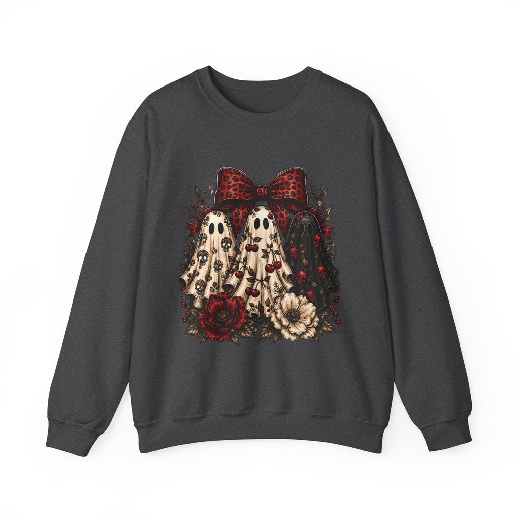 Ghost Trio Floral Crewneck Sweatshirt – Leopard Bow Halloween Pullover