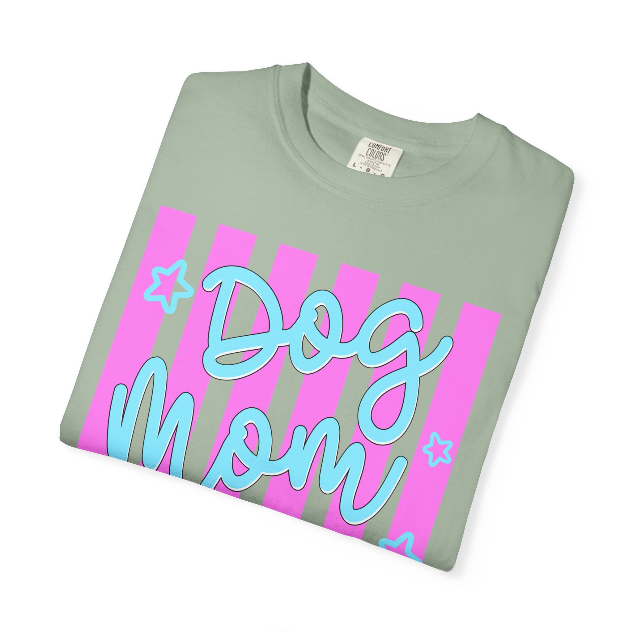 Dog Mom T-Shirt — Pastel Striped Graphic Tee for Pet Lovers