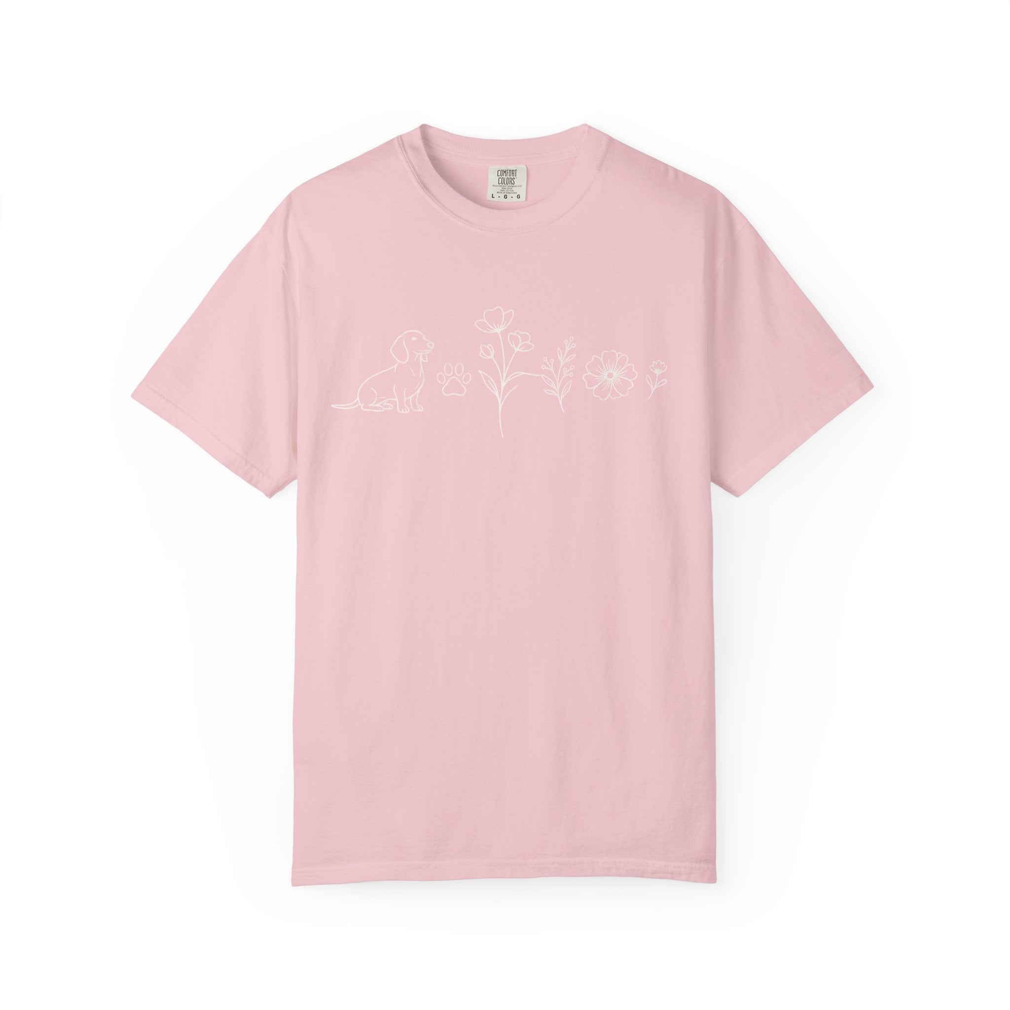 Floral Dachschund Line Art T-Shirt — Minimal Dog & Wildflower Tee