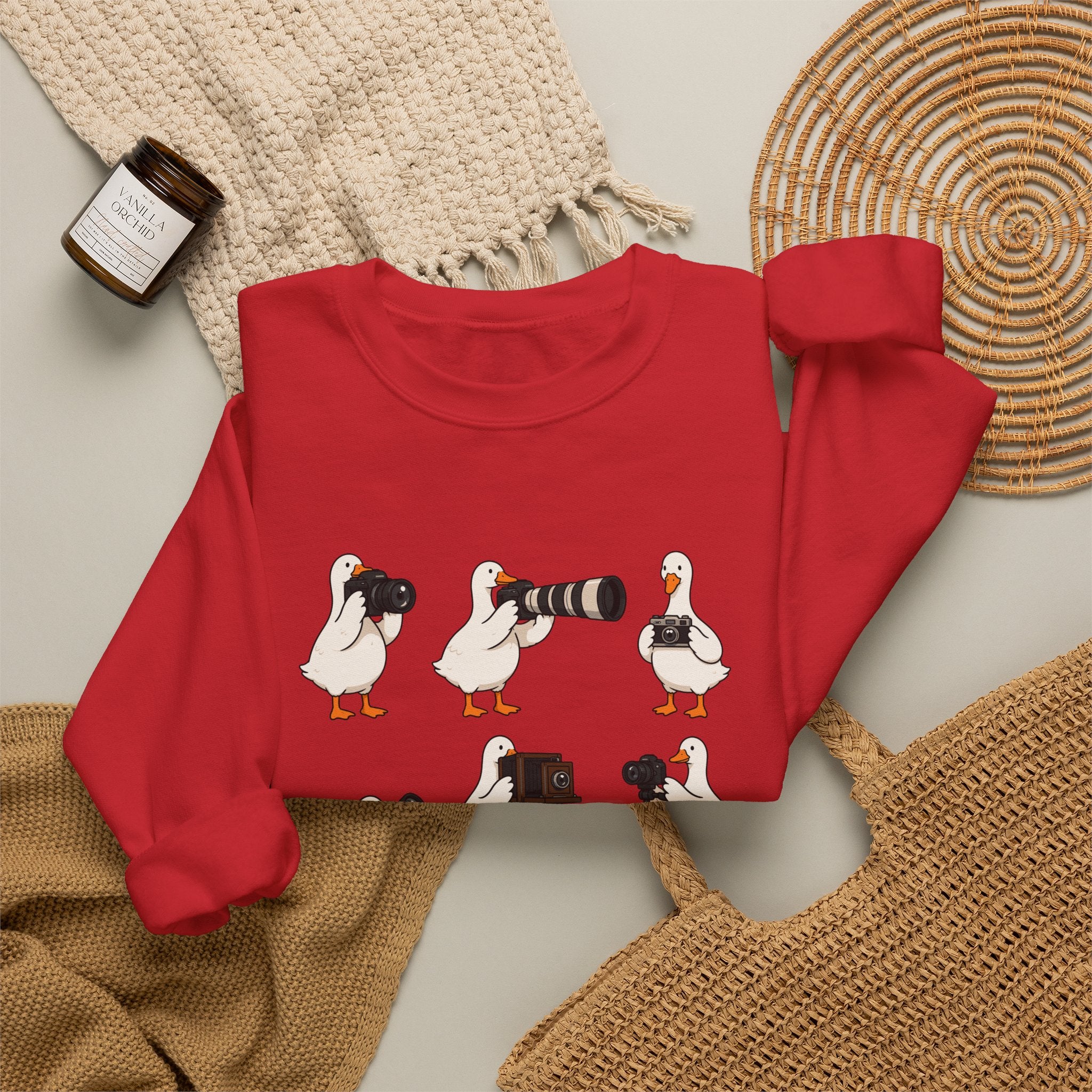 Photographer Geese Crewneck Sweatshirt – Cute Goose Photography Graphic