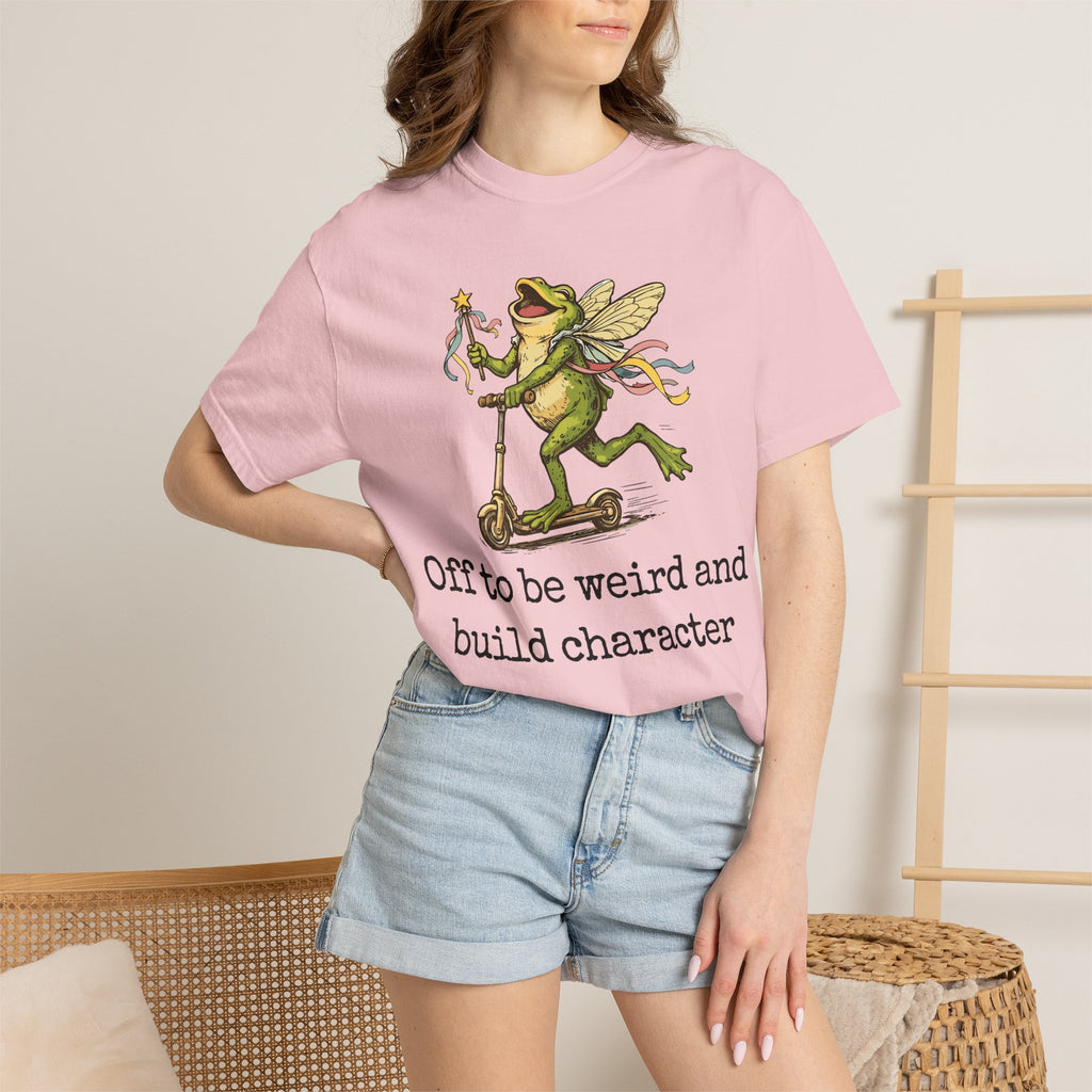 Frog Fairy T-Shirt — "Off to be weird and build character" Cute Whimsical Graphic Tee