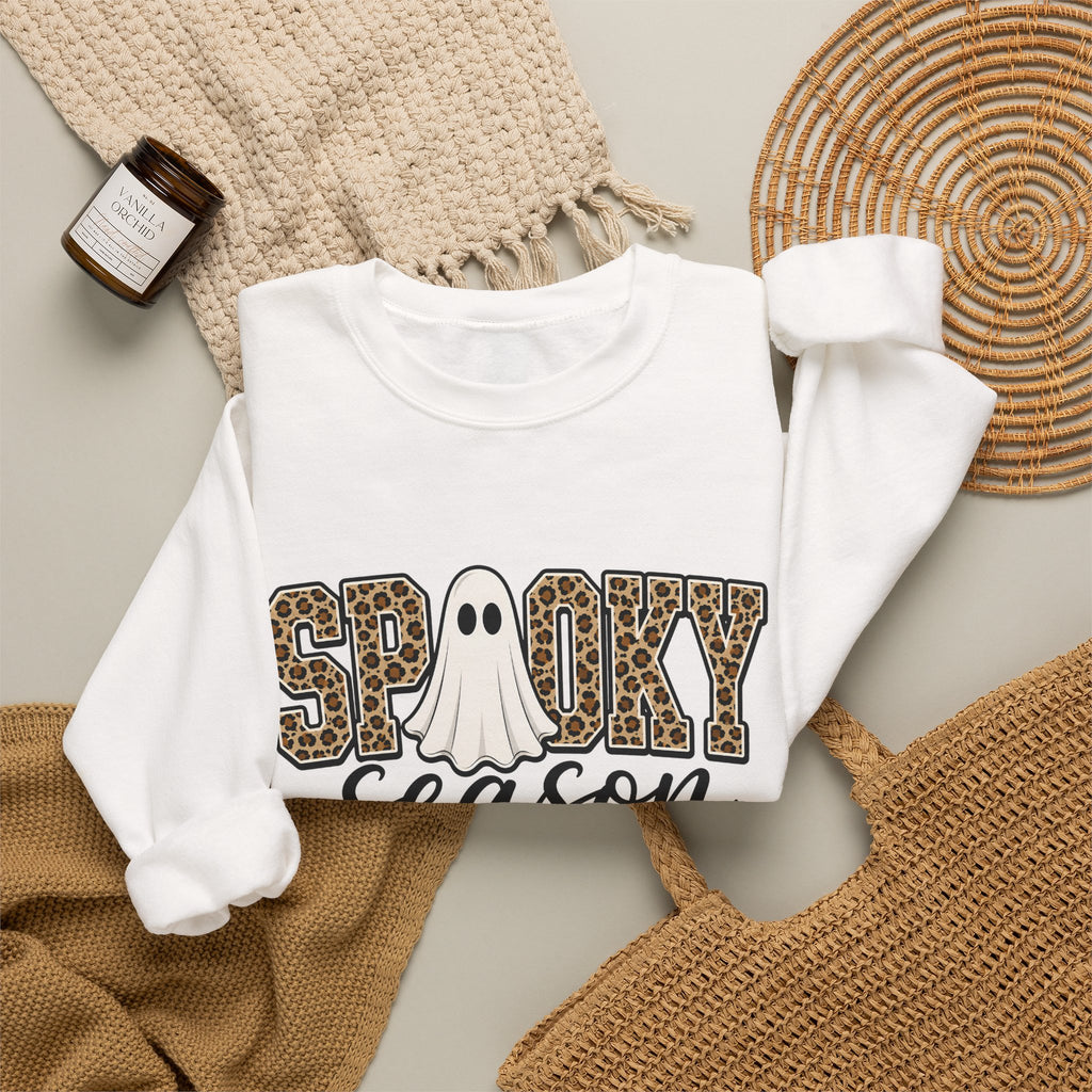 Spooky Season Sweatshirt - Leopard Print Ghost Halloween Crewneck