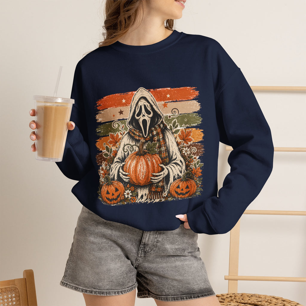 Halloween Scream Crewneck Sweatshirt — Ghost Face Pumpkin Design