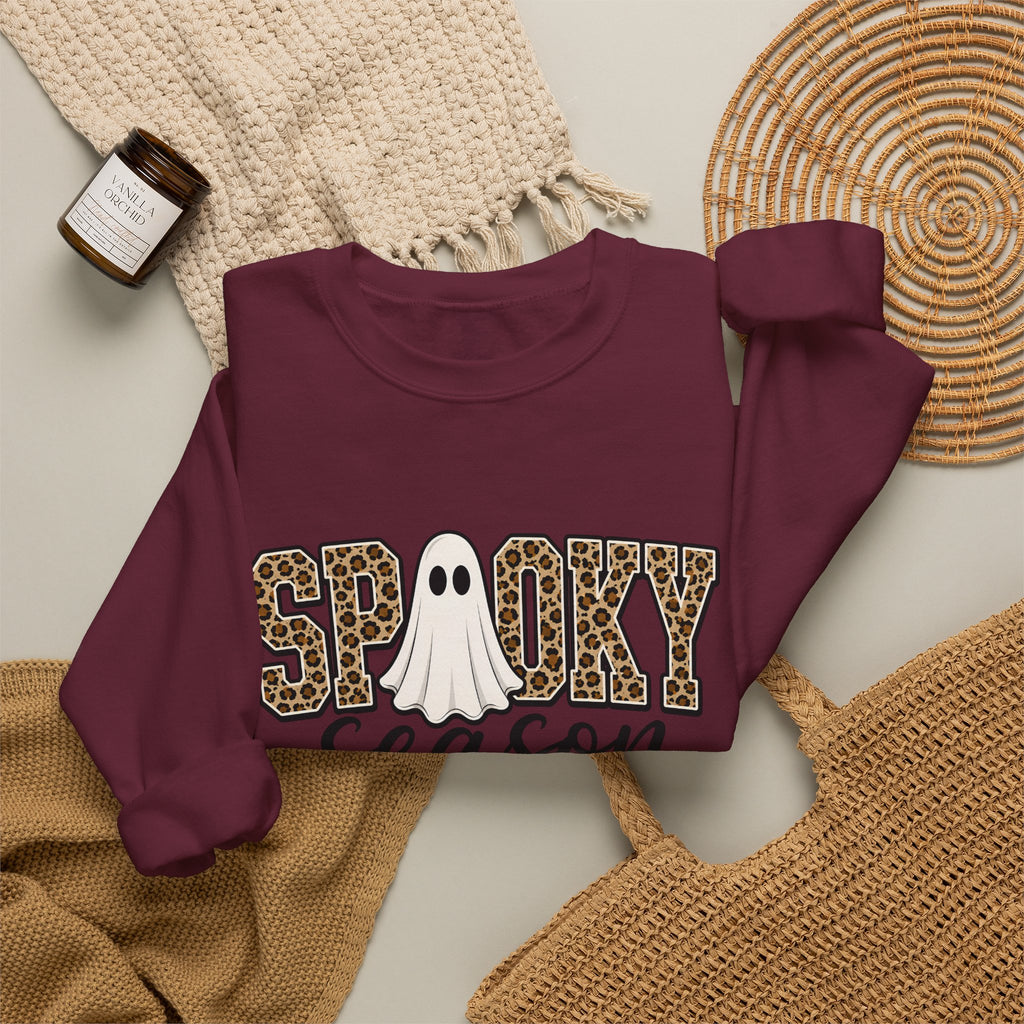 Spooky Season Sweatshirt - Leopard Print Ghost Halloween Crewneck