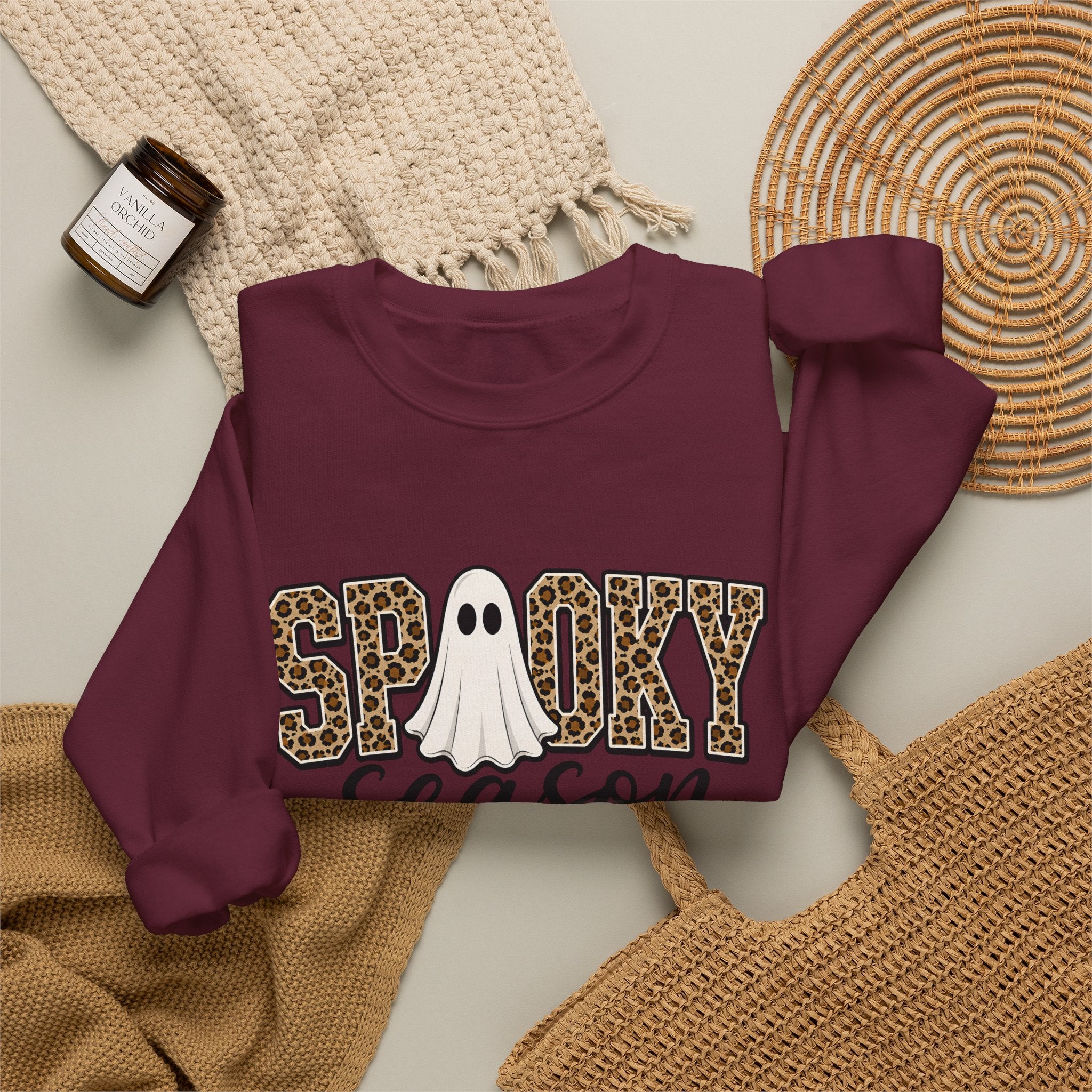 Spooky Season Sweatshirt - Leopard Print Ghost Halloween Crewneck