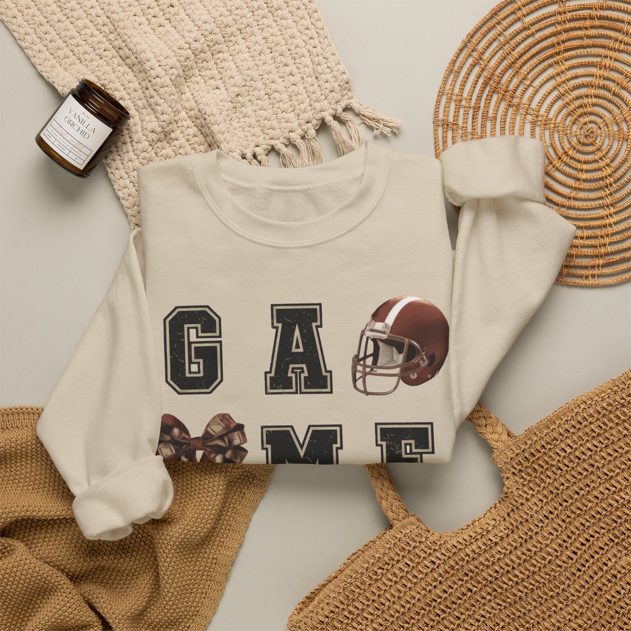 Game Day Sweatshirt — Football Helmet & Ball Crewneck