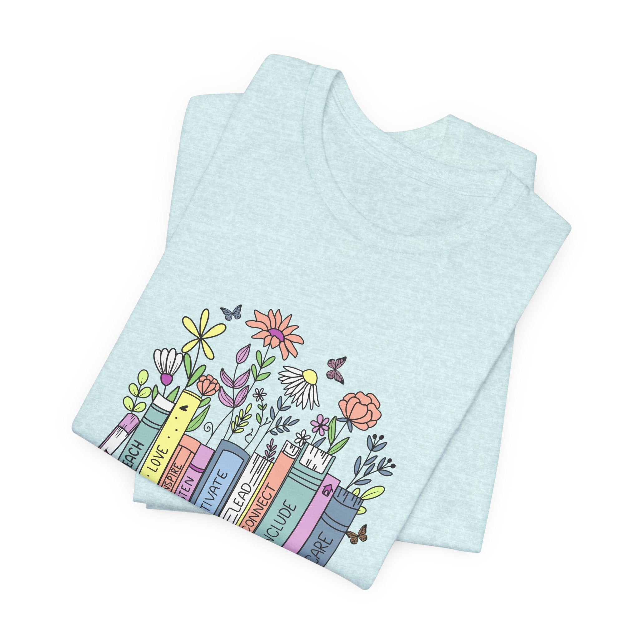 Book Lover T‑Shirt — Teacher Floral Books & Pencil Illustration Tee