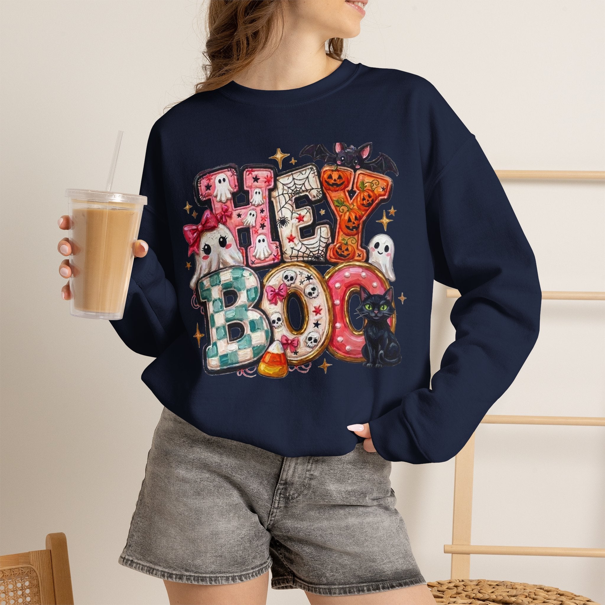 Halloween 'Boo!' Crewneck Sweatshirt – Cute Ghosts & Candy Halloween Pullover