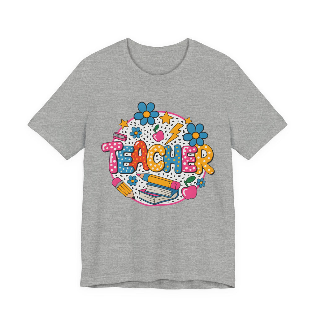 Teacher Doodle Graphic Tee — Colorful School Supplies Design