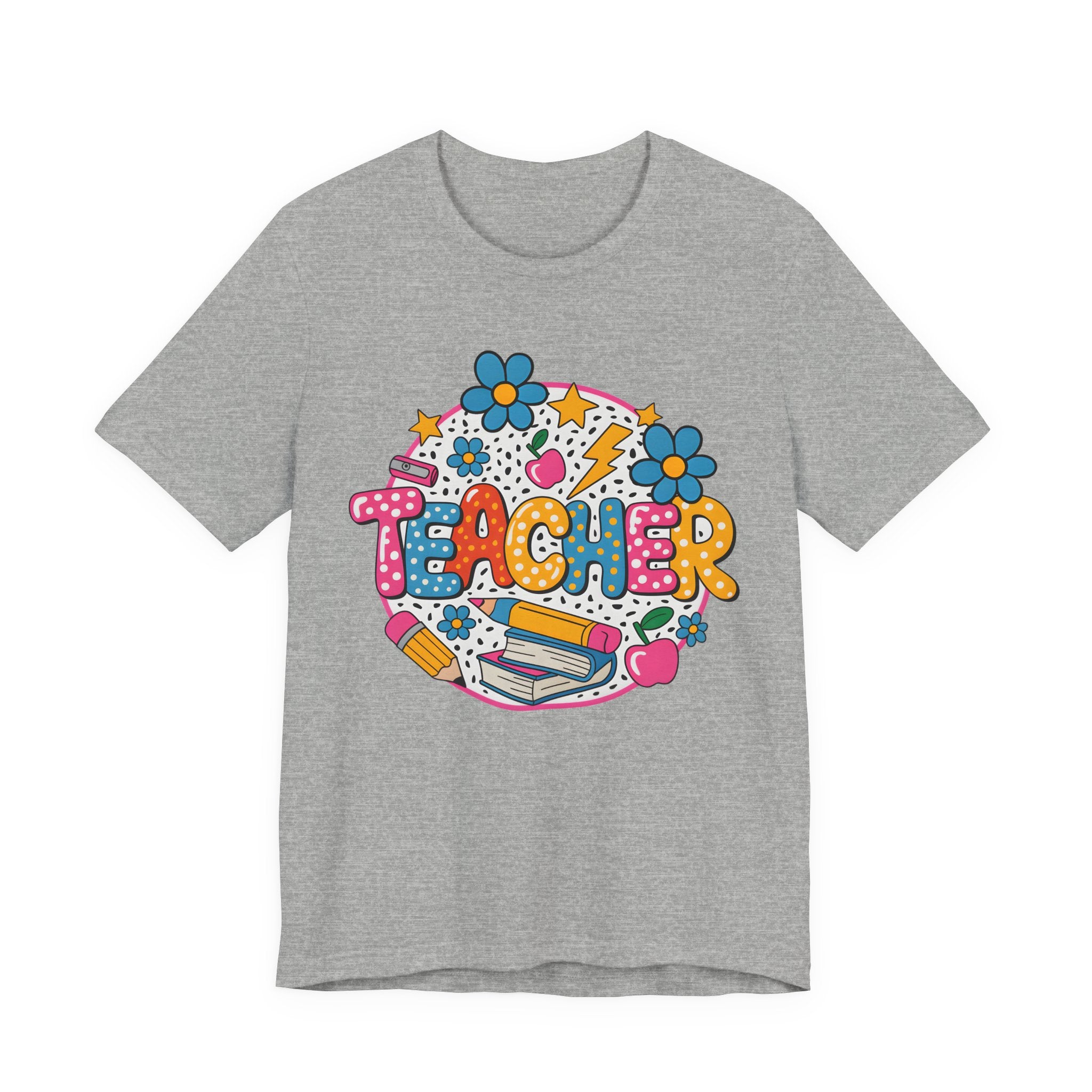 Teacher Doodle Graphic Tee — Colorful School Supplies Design