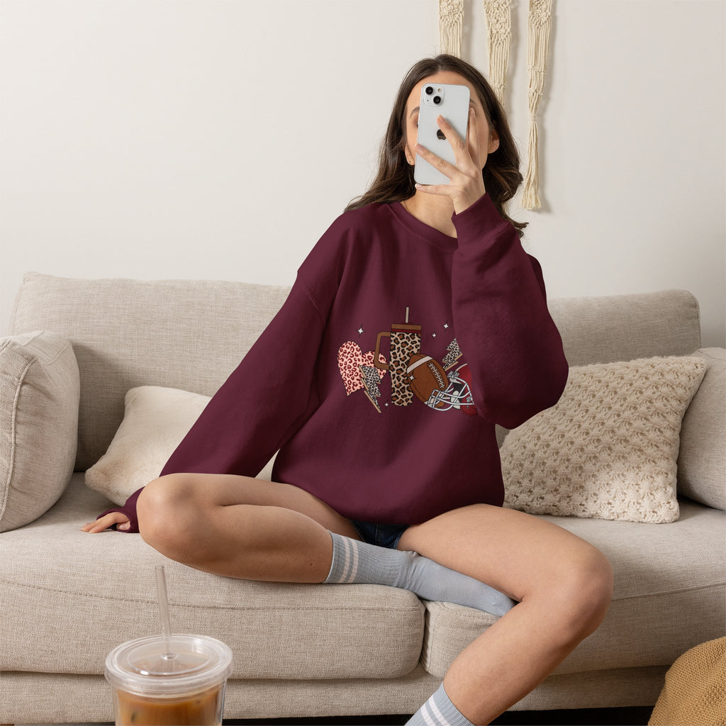 Heart & Lightning Graphic Sweatshirt — Leopard, Plaid & Red Heart Crewneck