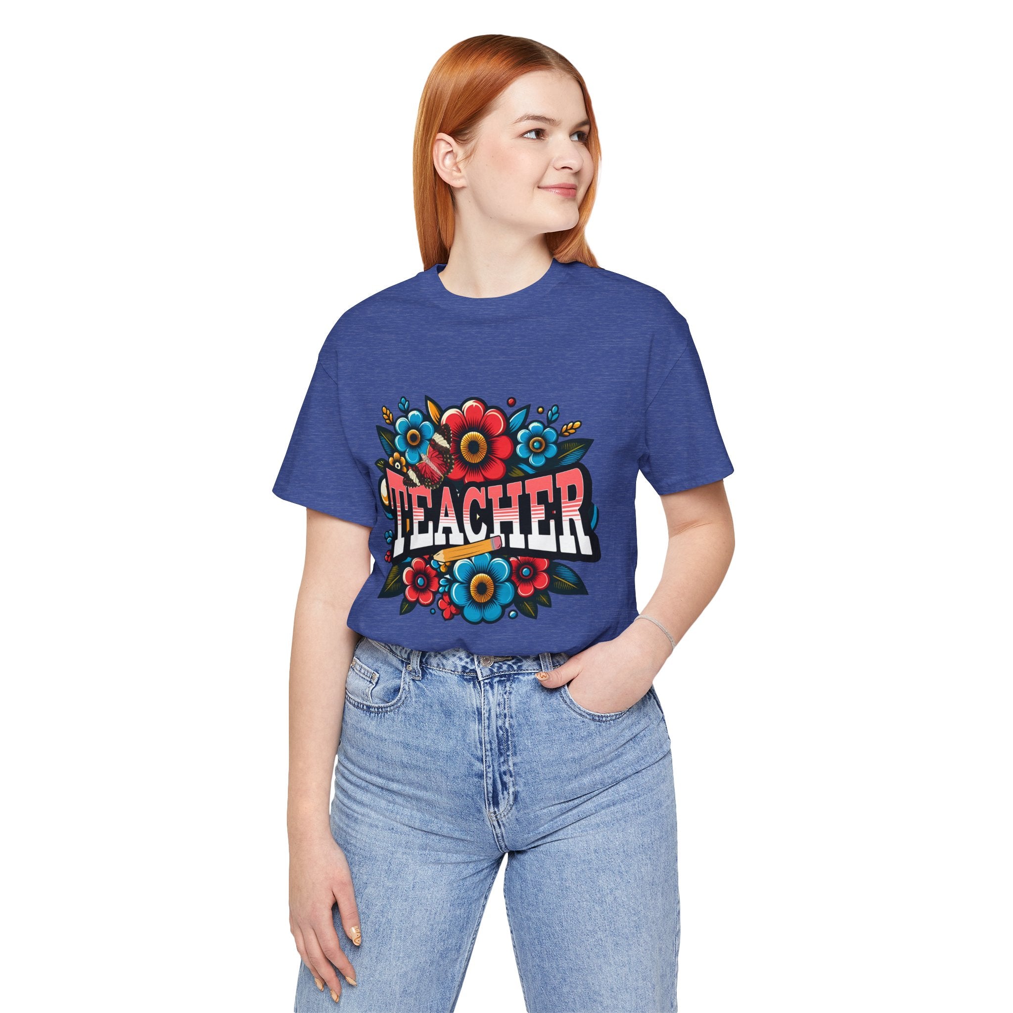 Teacher Floral Tee — Retro Colorful 'Teacher' Shirt