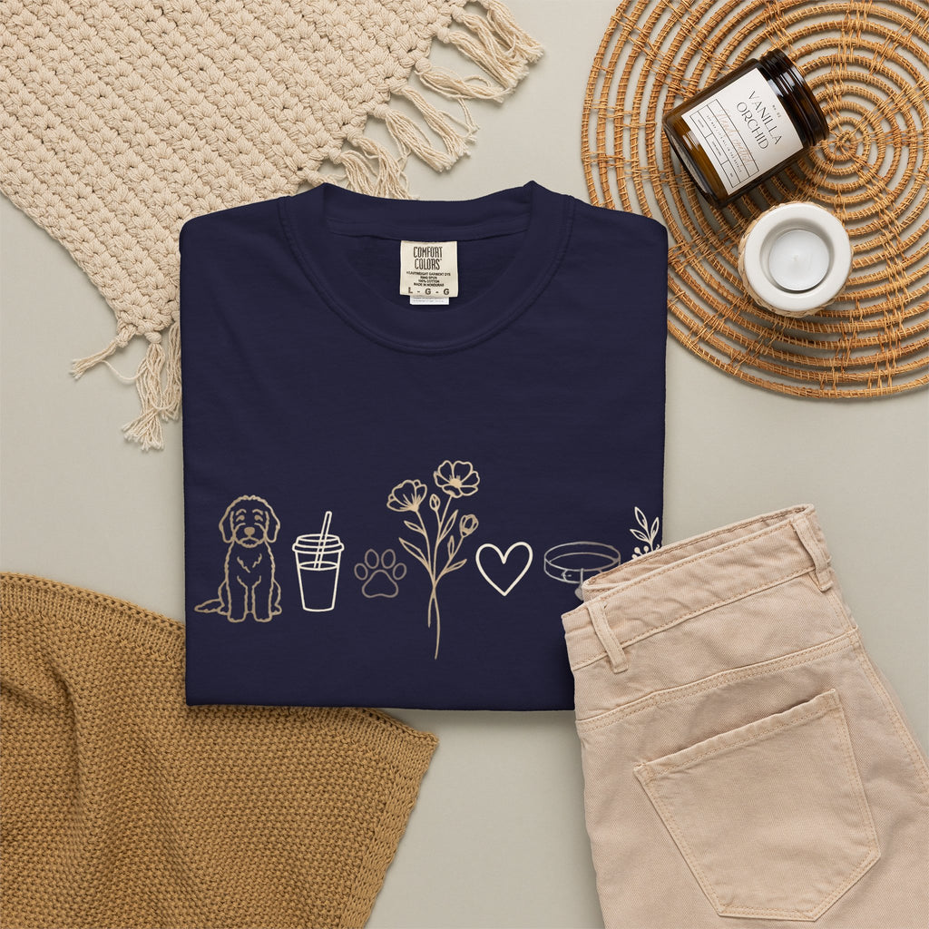 Doodle & Wildflower T-Shirt — Minimal Line Art Dog Tee
