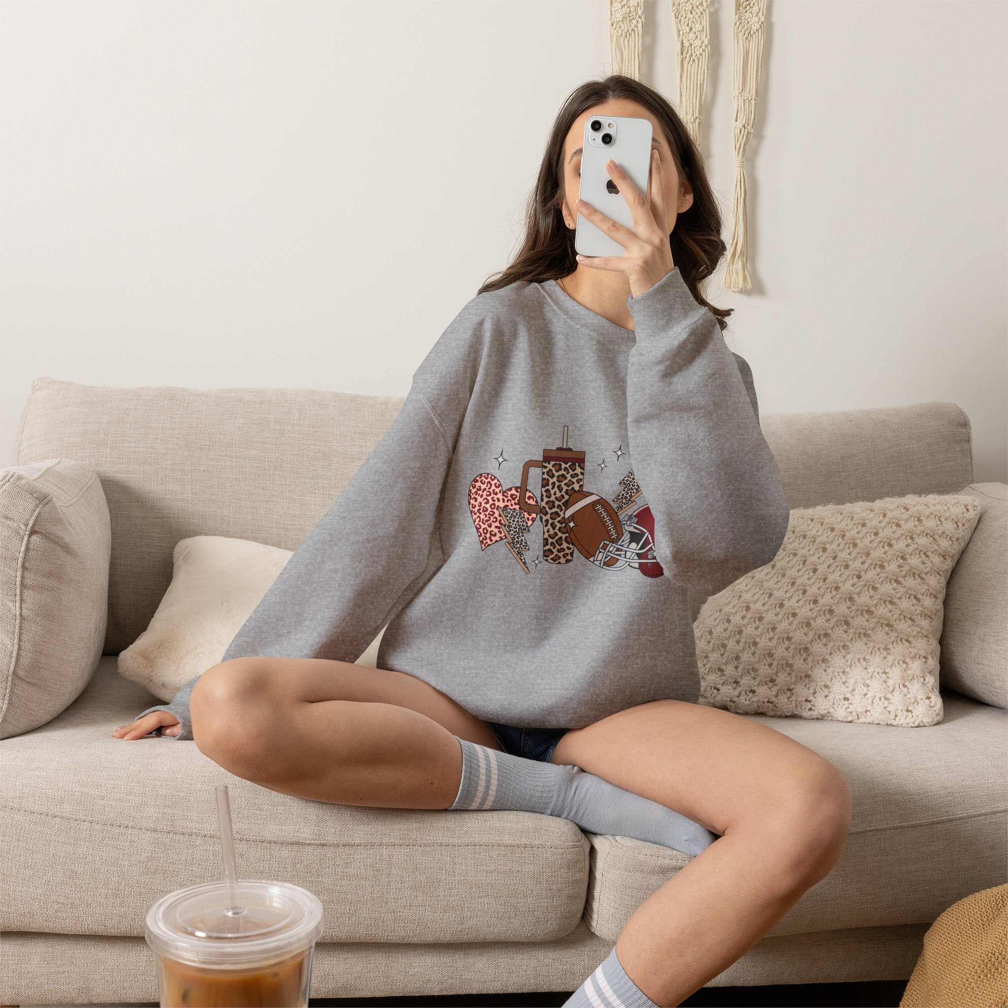 Heart & Lightning Graphic Sweatshirt — Leopard, Plaid & Red Heart Crewneck