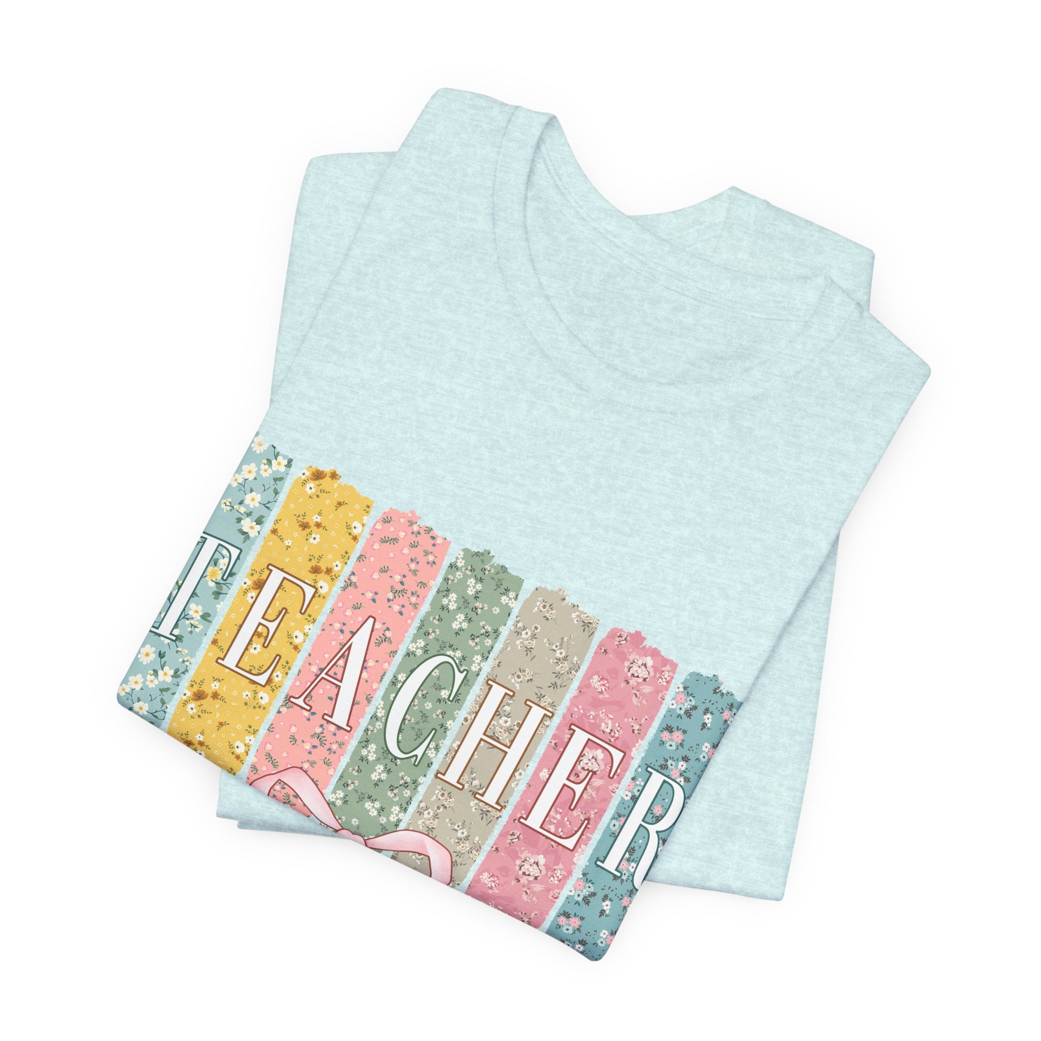 Teacher Floral Stripe T-Shirt - Pastel Ribbon Classroom Gift