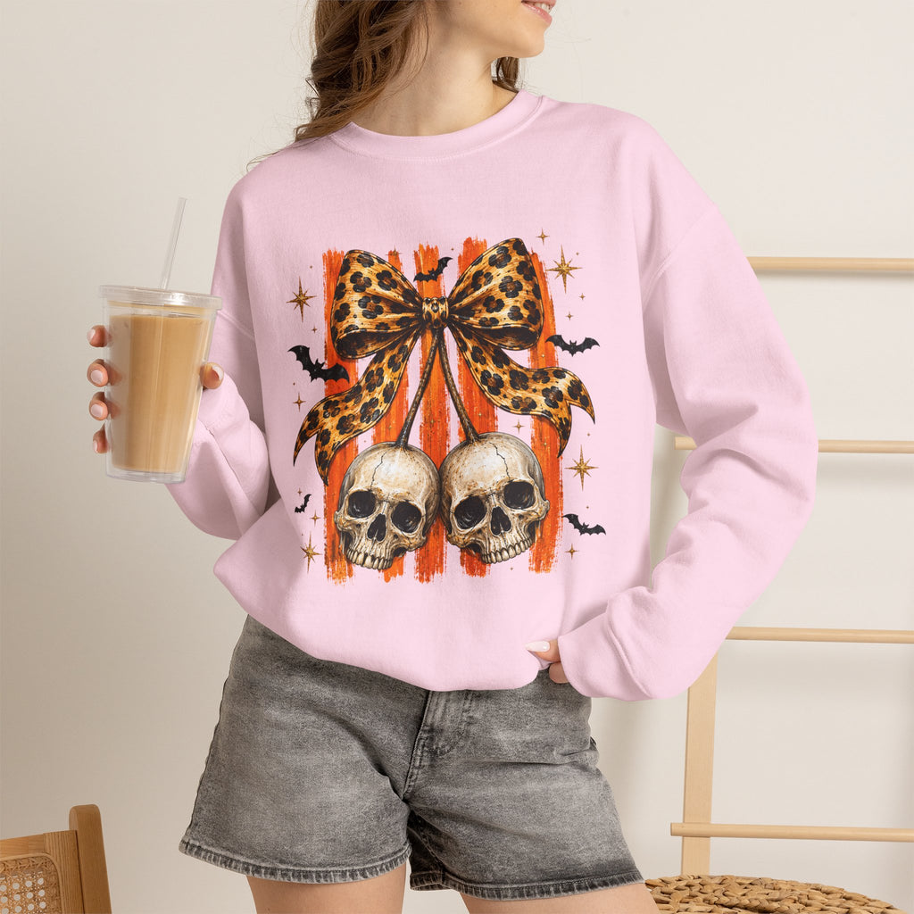 Skull Bow Sweatshirt — Leopard Bow Halloween Crewneck