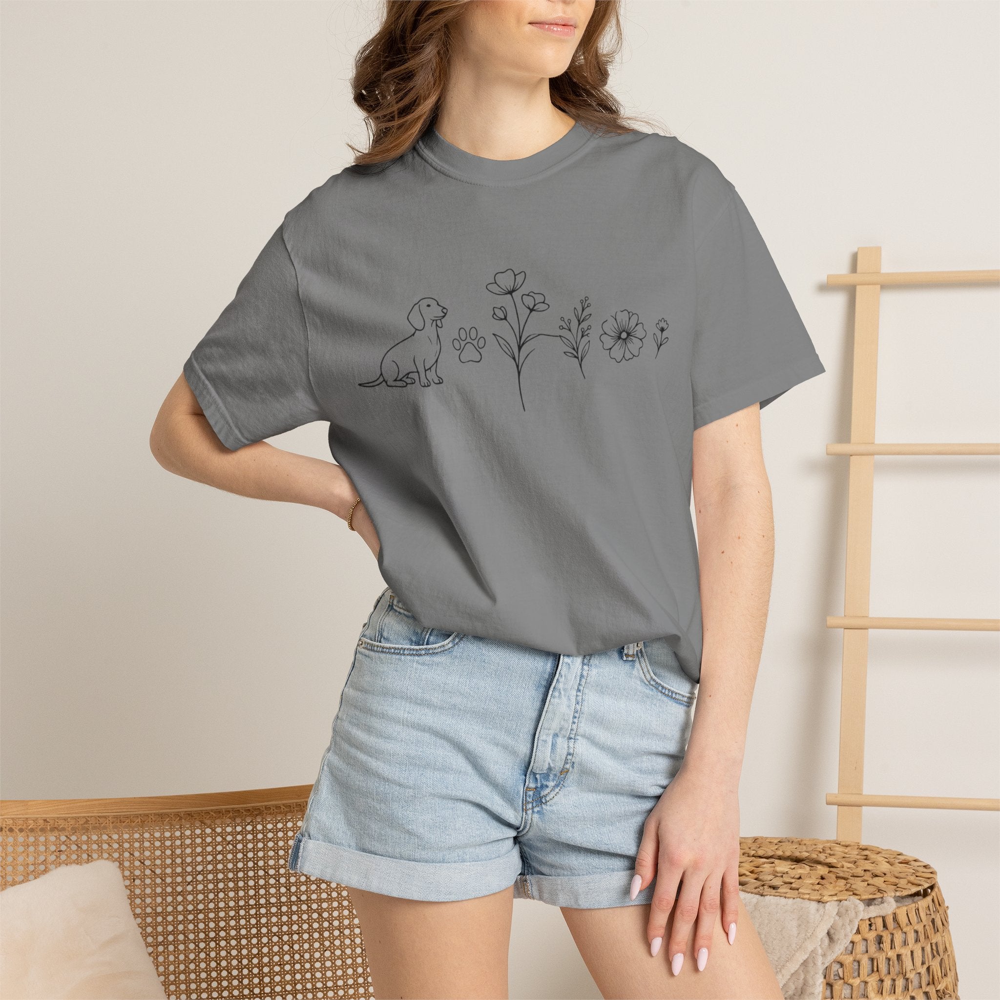 Dachshund Dog & Wildflowers Graphic T-Shirt