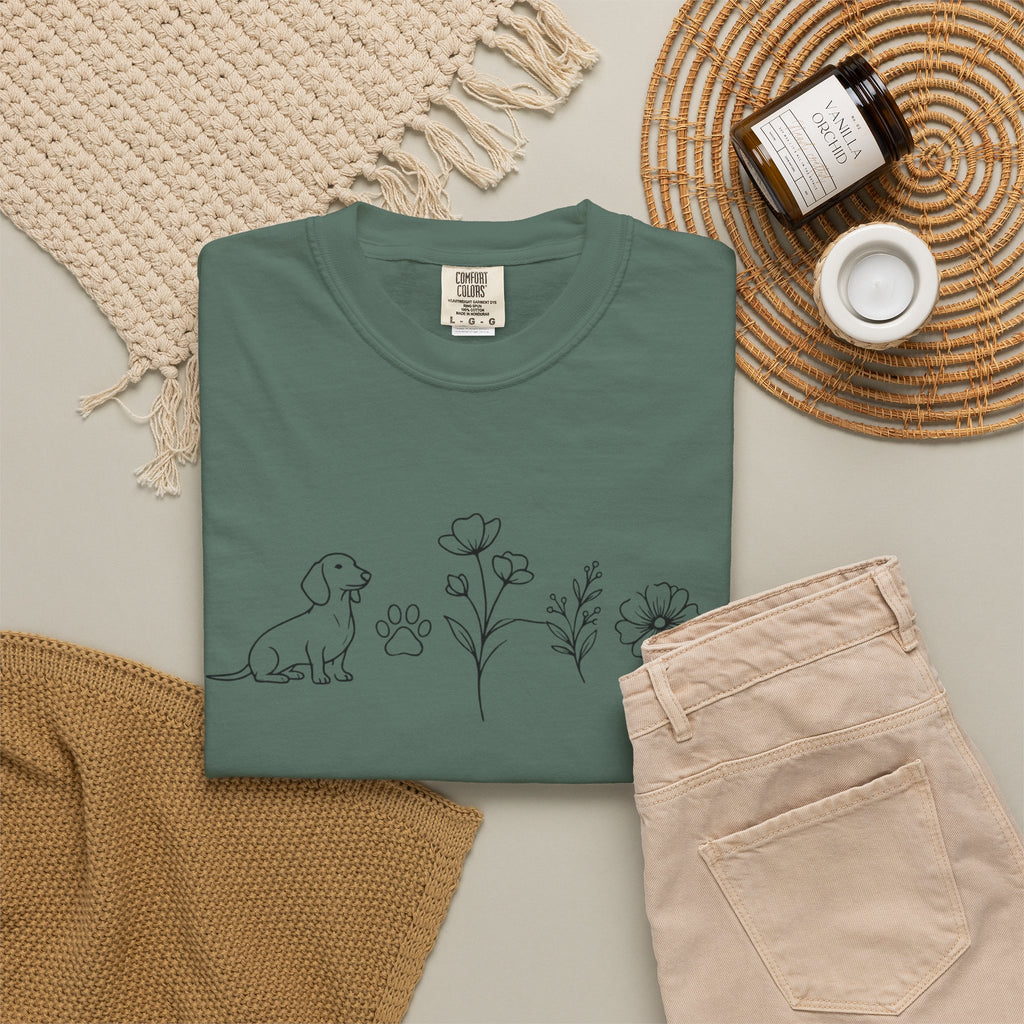 Dachshund Dog & Wildflowers Graphic T-Shirt