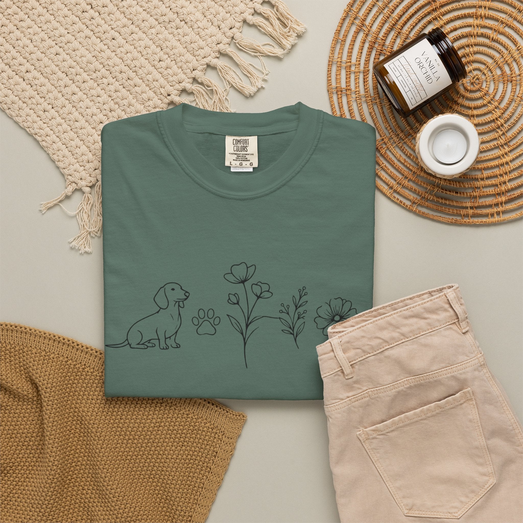 Dachshund Dog & Wildflowers Graphic T-Shirt