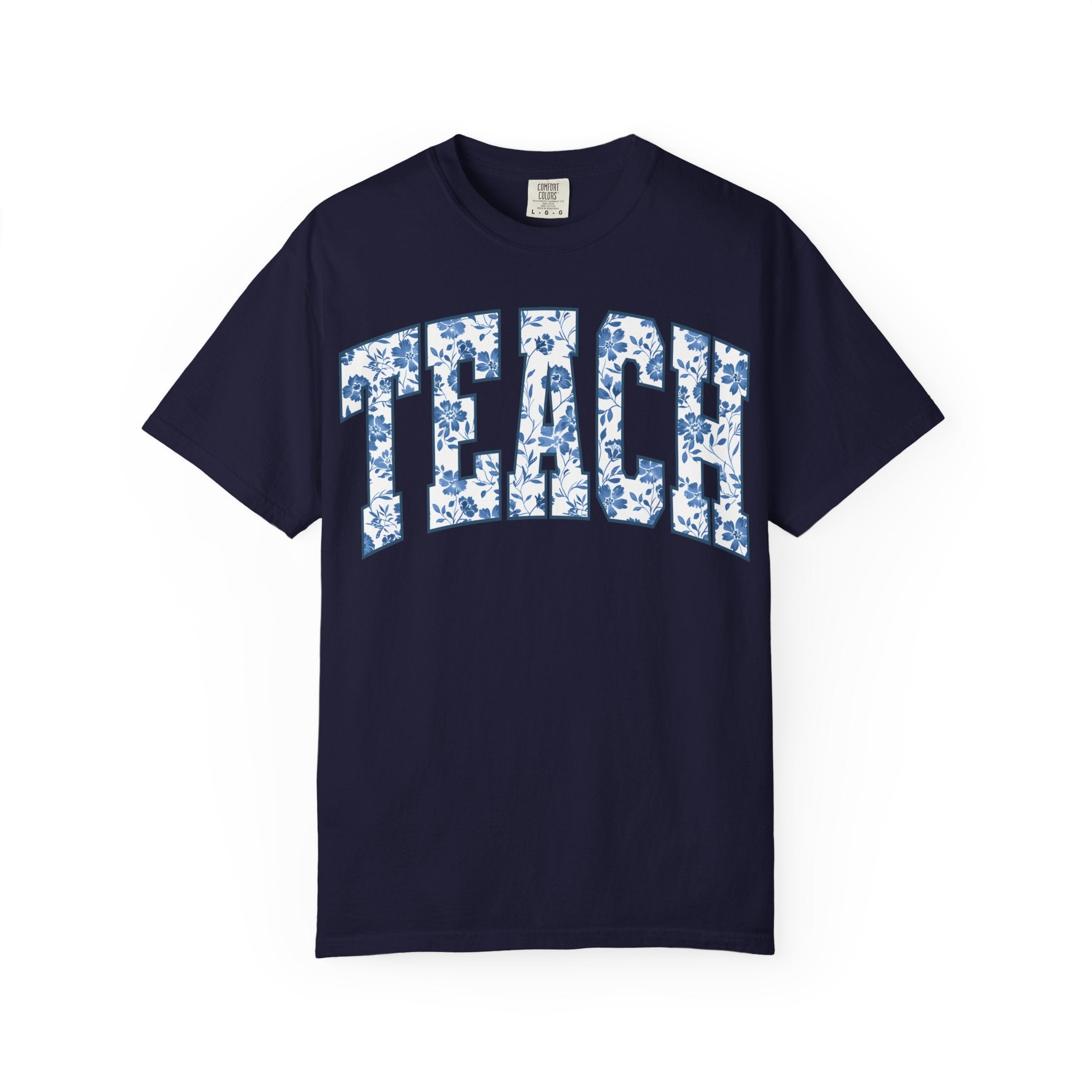 Teacher Floral Arch T-Shirt — 'TEACH' Blue Floral Print Tee