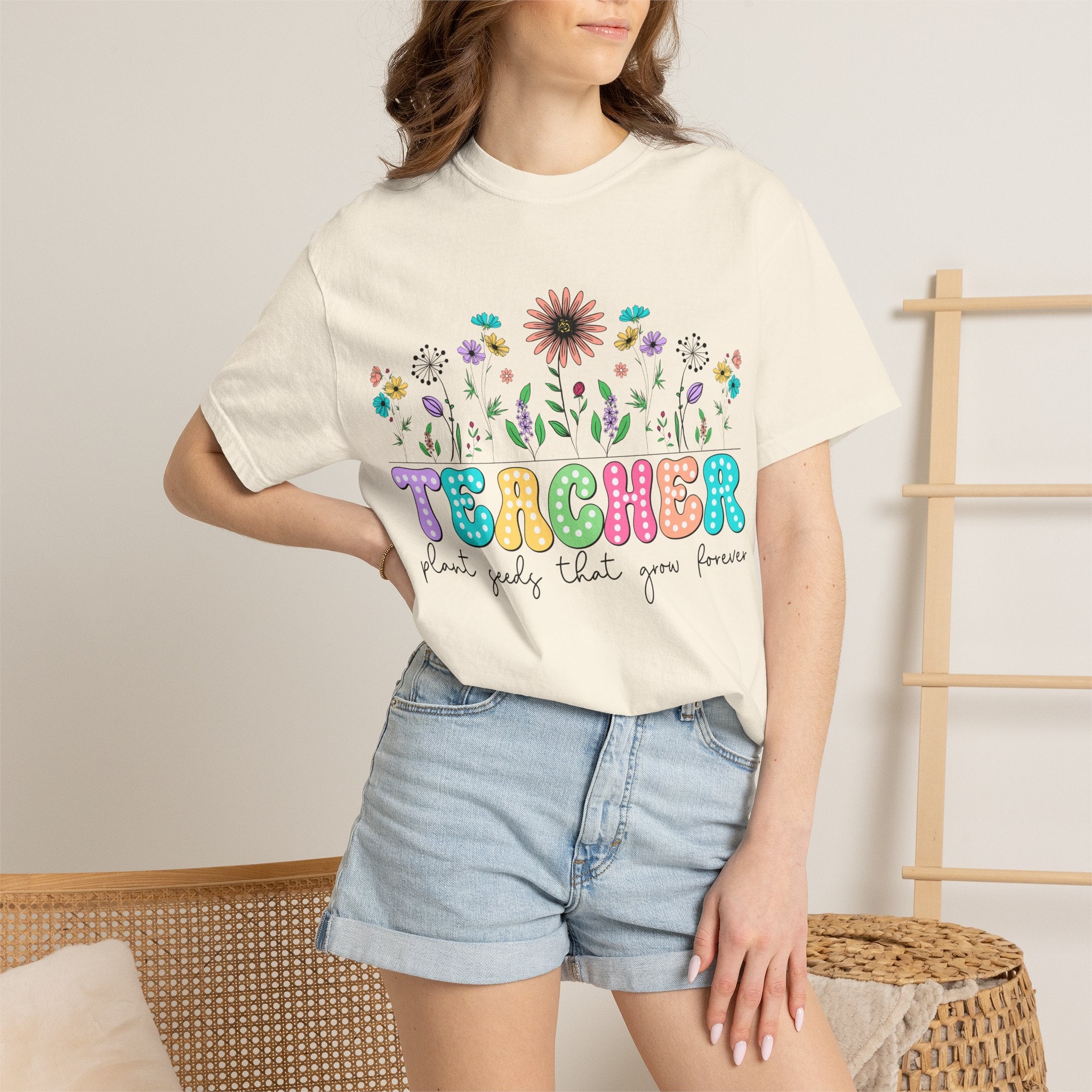 Teacher Floral T-Shirt — "Plant Seeds That Grow Forever"