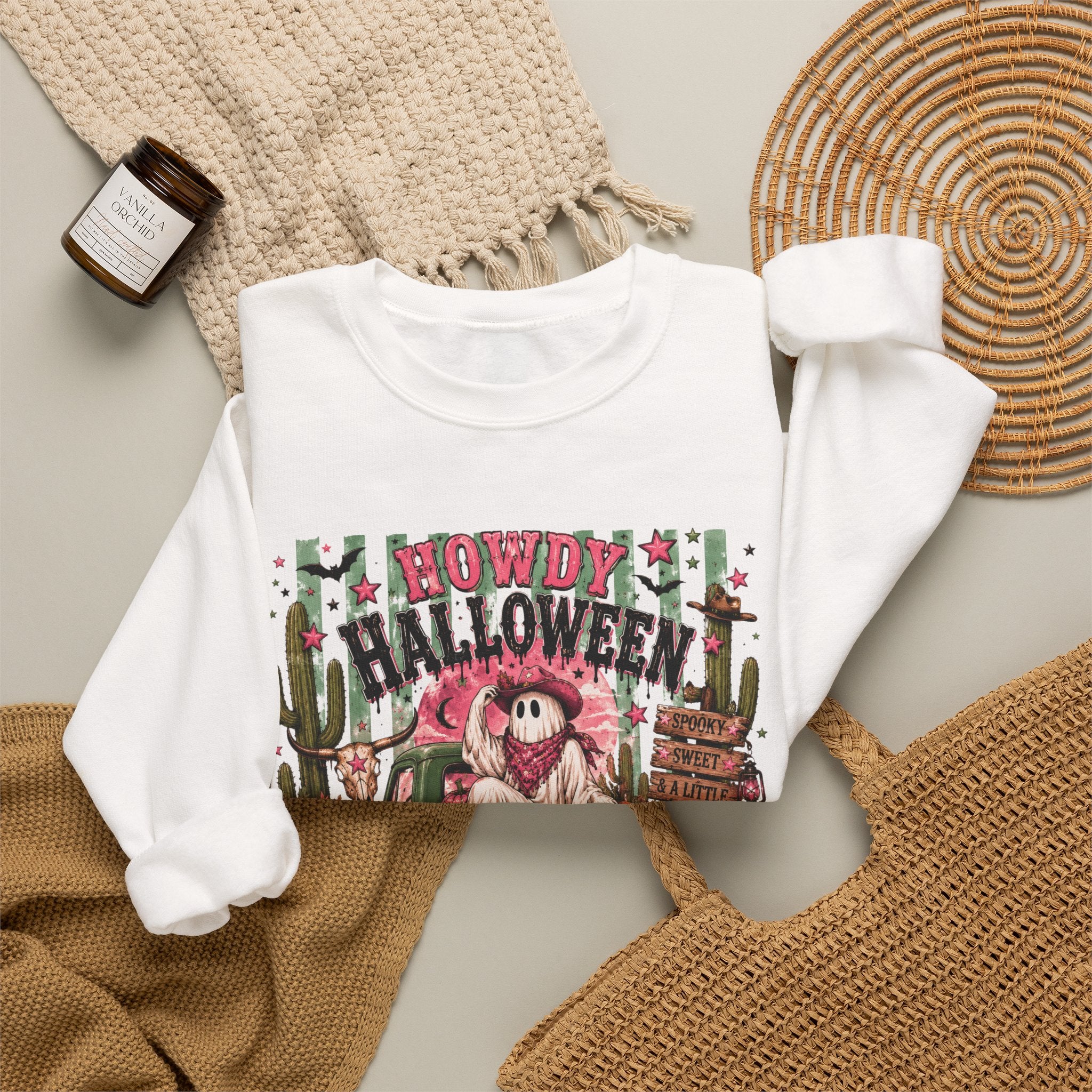 Howdy Halloween Crewneck Sweatshirt – Southwestern Ghost Pumpkin Fall Sweatshirt