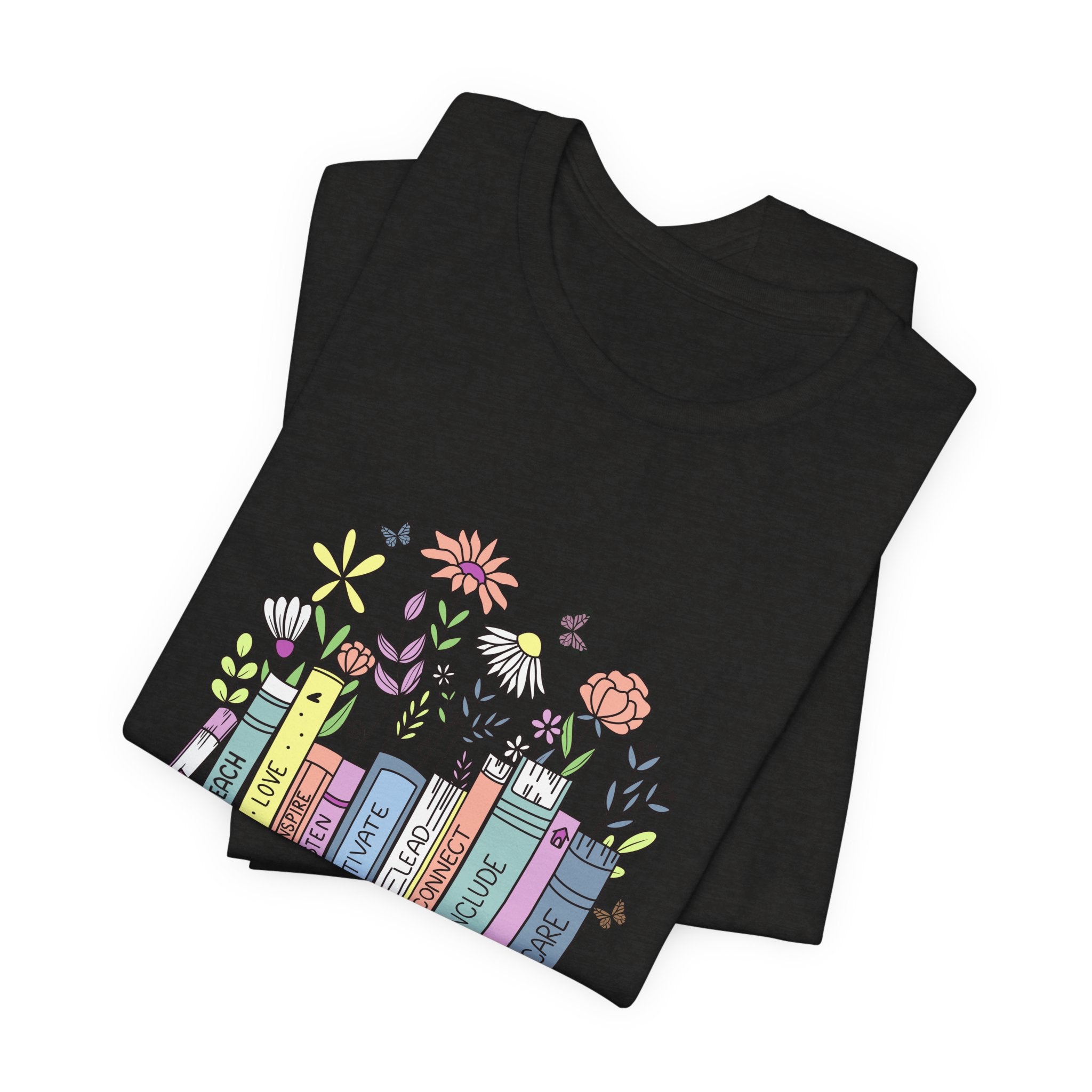Book Lover T‑Shirt — Teacher Floral Books & Pencil Illustration Tee