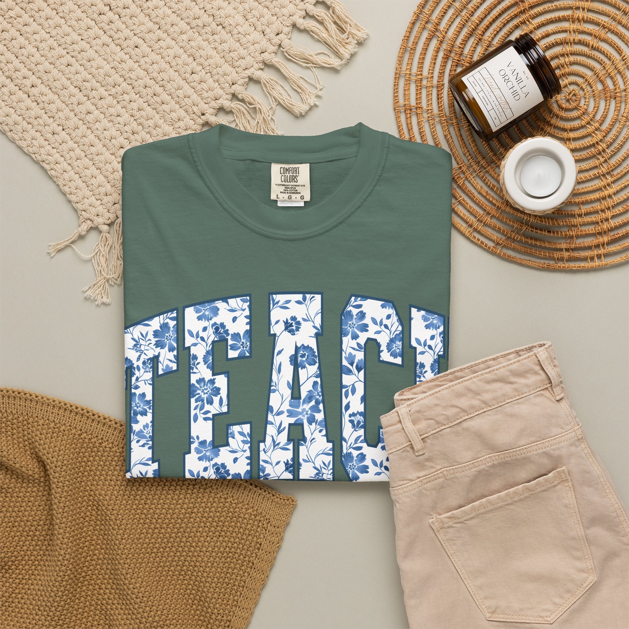 Teacher Floral Arch T-Shirt — 'TEACH' Blue Floral Print Tee