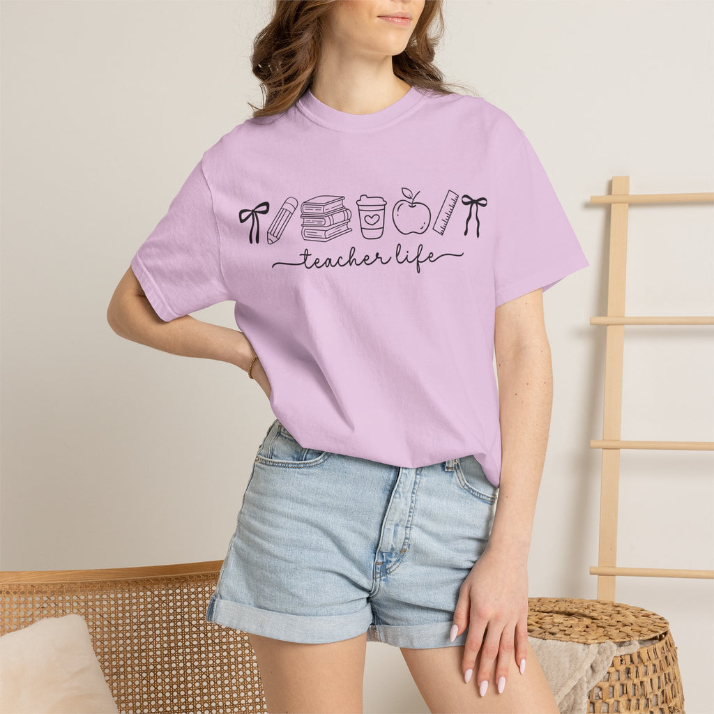 Teacher Life Tee — Minimalist Apple, Books & Coffee Graphic T-Shirt