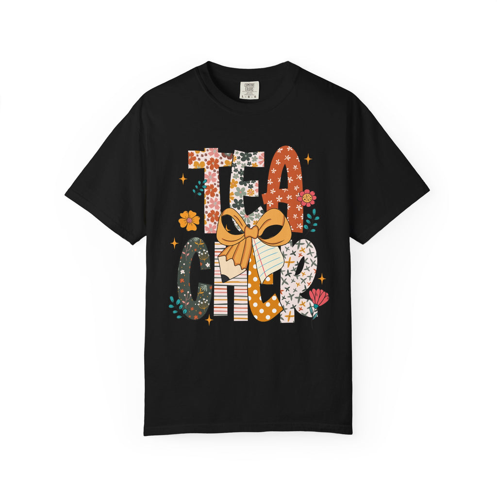 Teacher Graphic T-Shirt — Floral "Teacher" Design with Ribbon