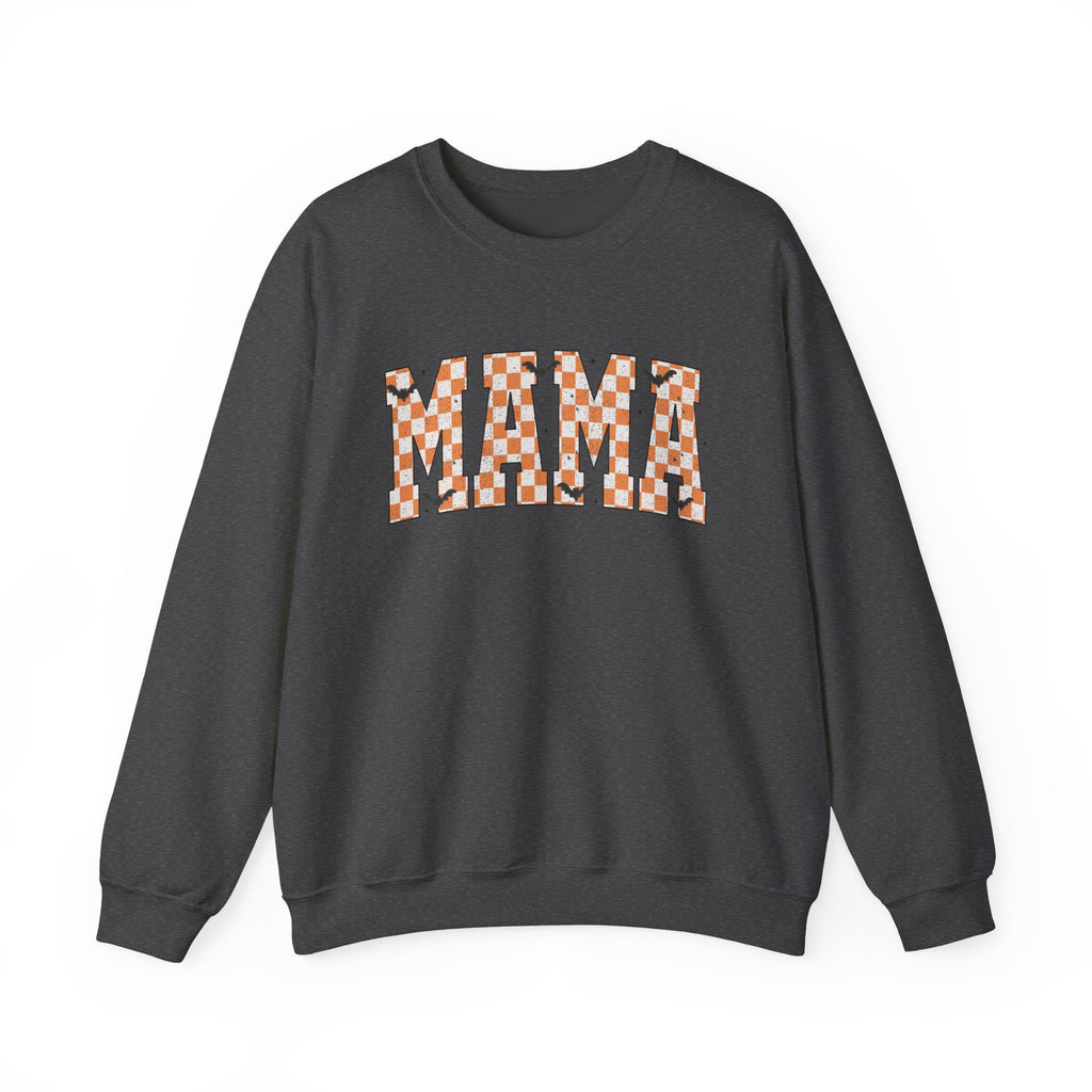 Mama Checkerboard Halloween Sweatshirt – Retro Orange Plaid Mama Pullover
