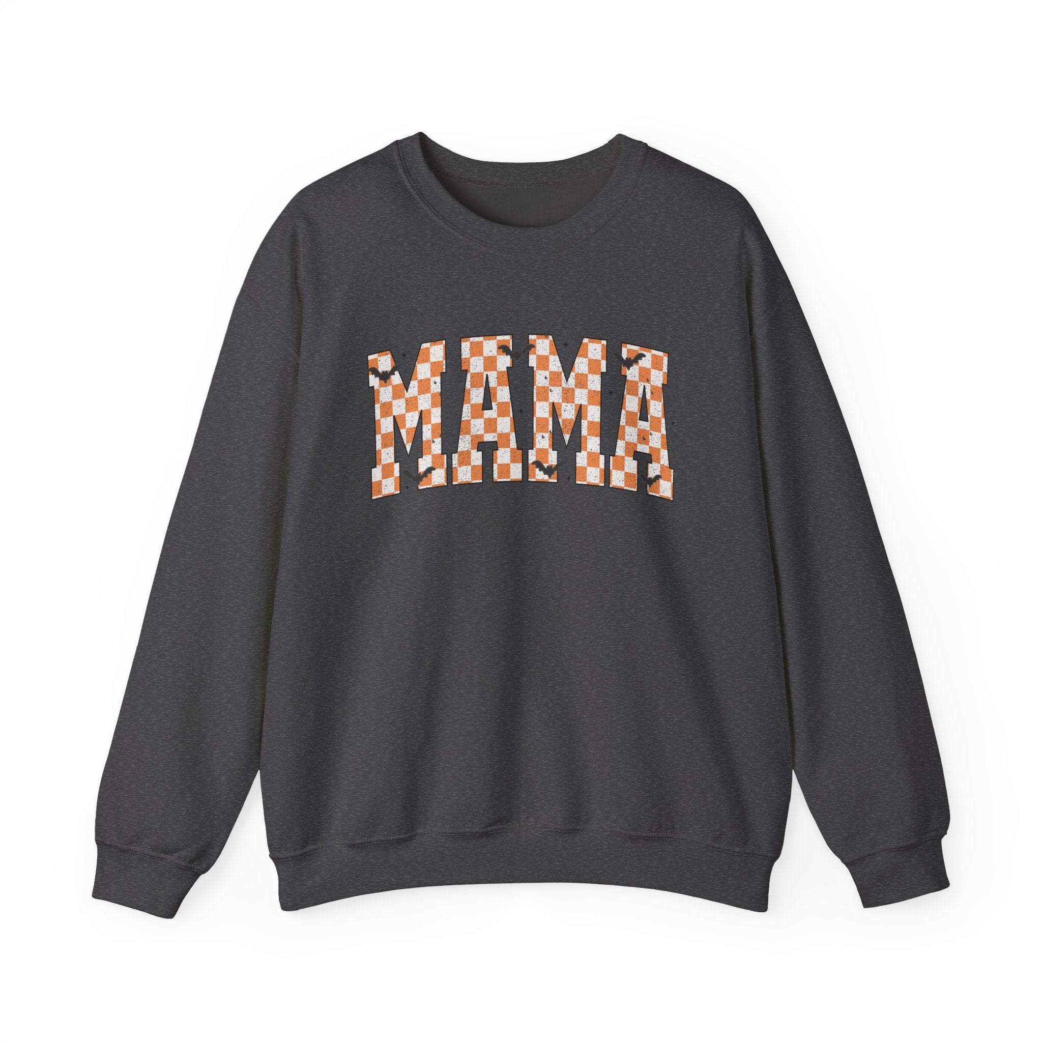 Mama Checkerboard Halloween Sweatshirt – Retro Orange Plaid Mama Pullover