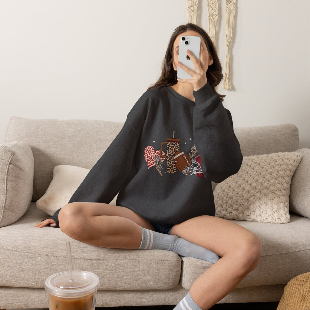 Heart & Lightning Graphic Sweatshirt — Leopard, Plaid & Red Heart Crewneck