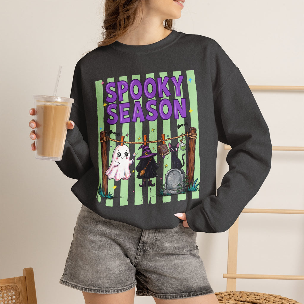 Sweatshirt — "Spooky Season" Ghost, Witch & Cat Halloween Crewneck