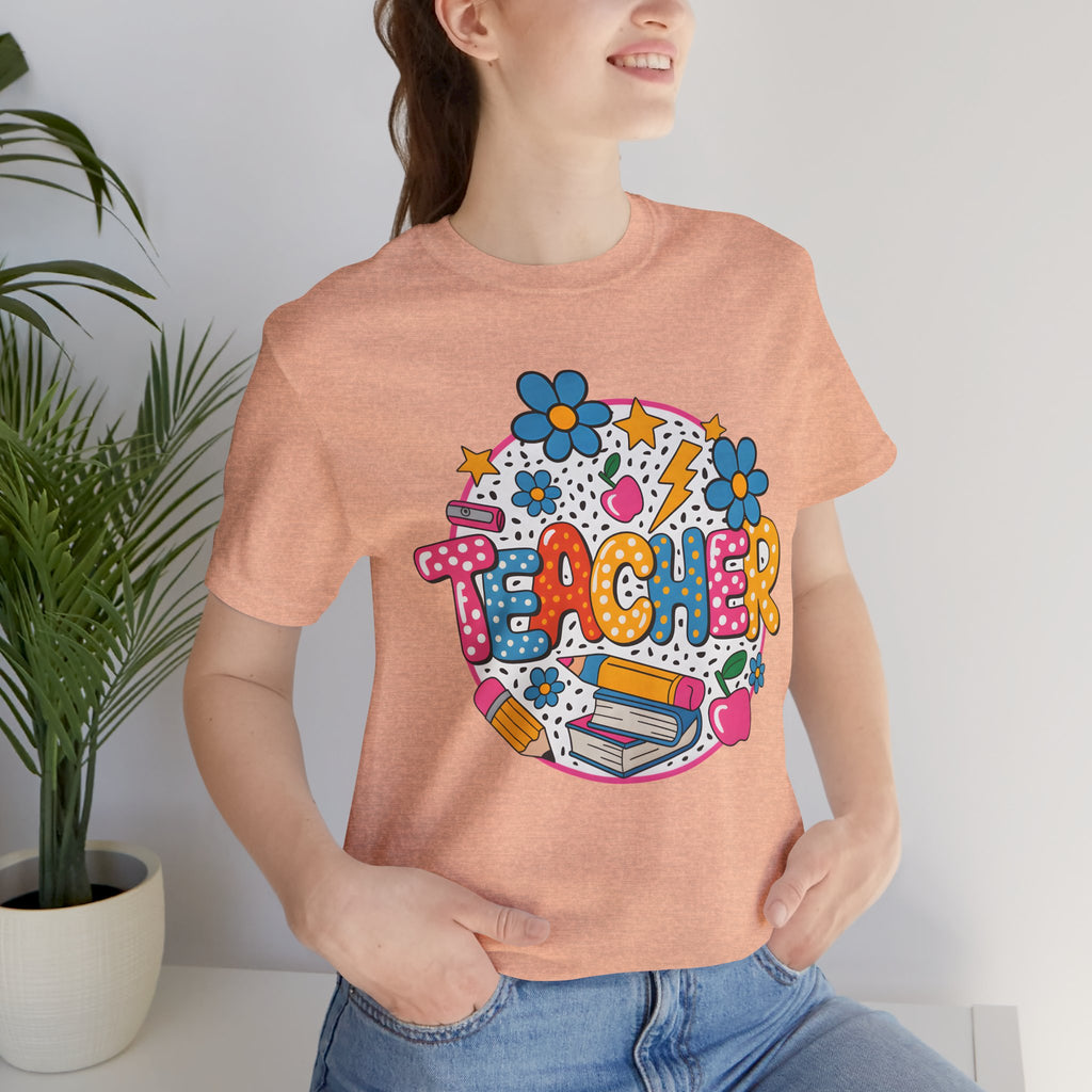 Teacher Doodle Graphic Tee — Colorful School Supplies Design