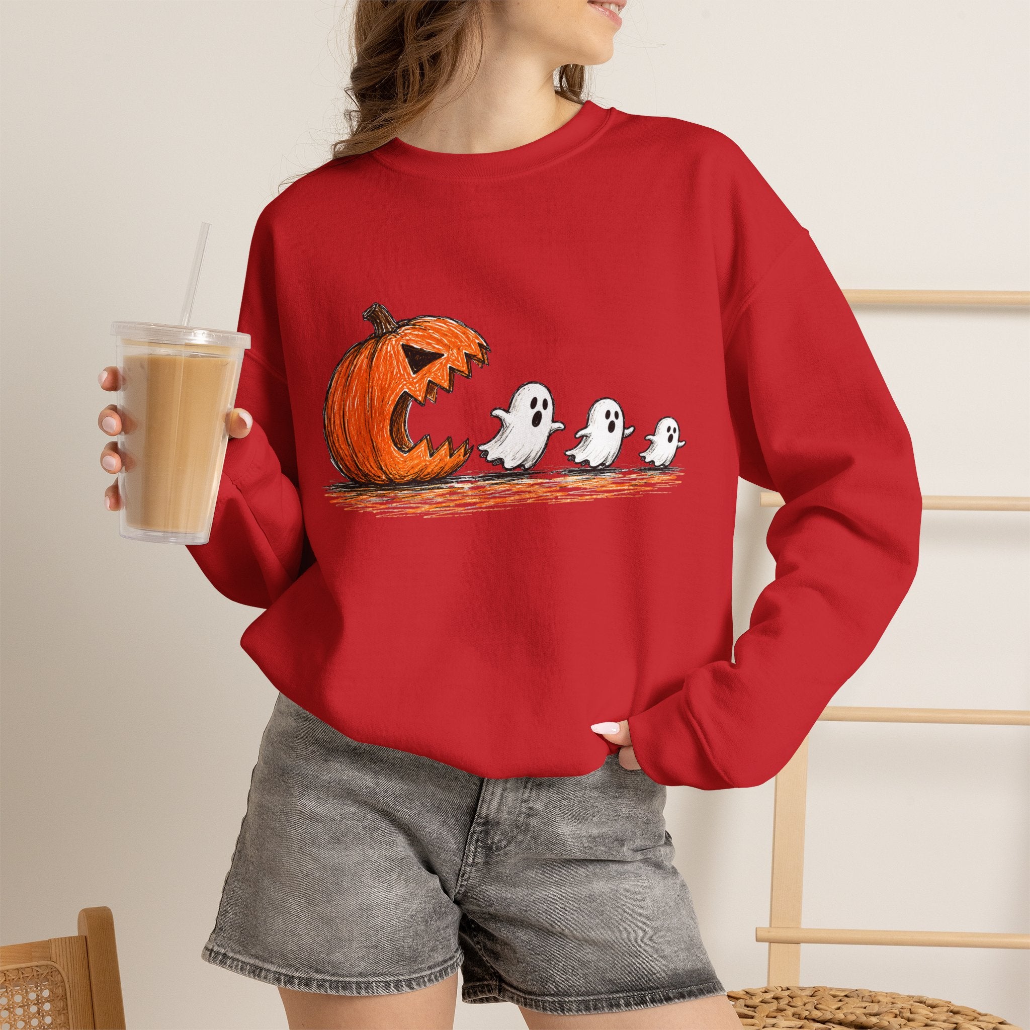 Halloween Pumpkin & Ghosts Crewneck Sweatshirt