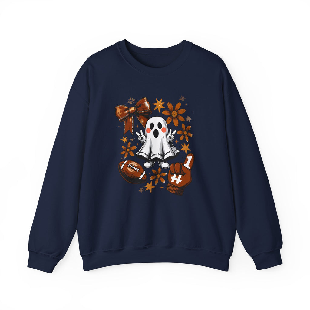 Football Ghost Crewneck Sweatshirt – Cute Spooky Game Day Design