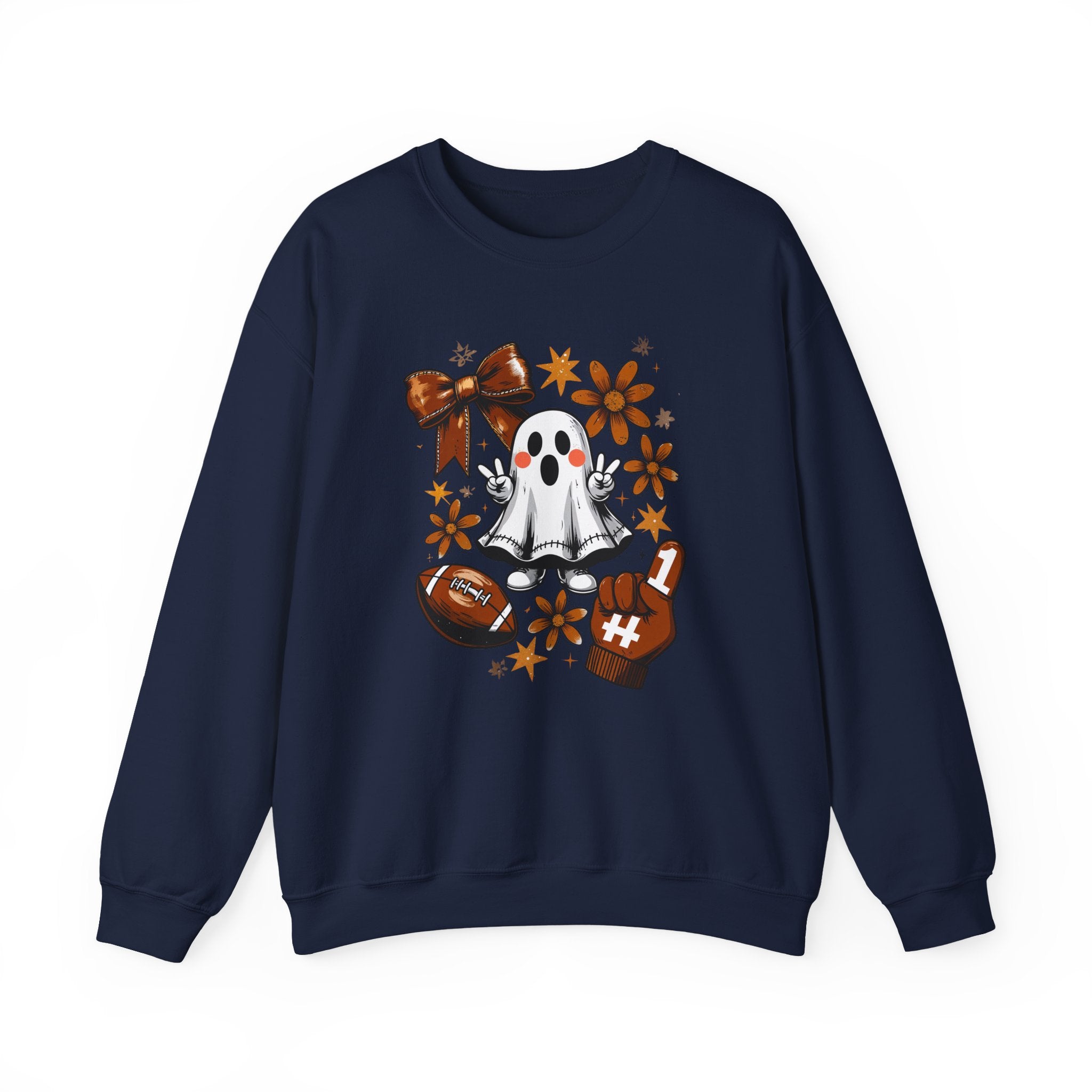 Football Ghost Crewneck Sweatshirt — Cute Halloween Game Day Shirt