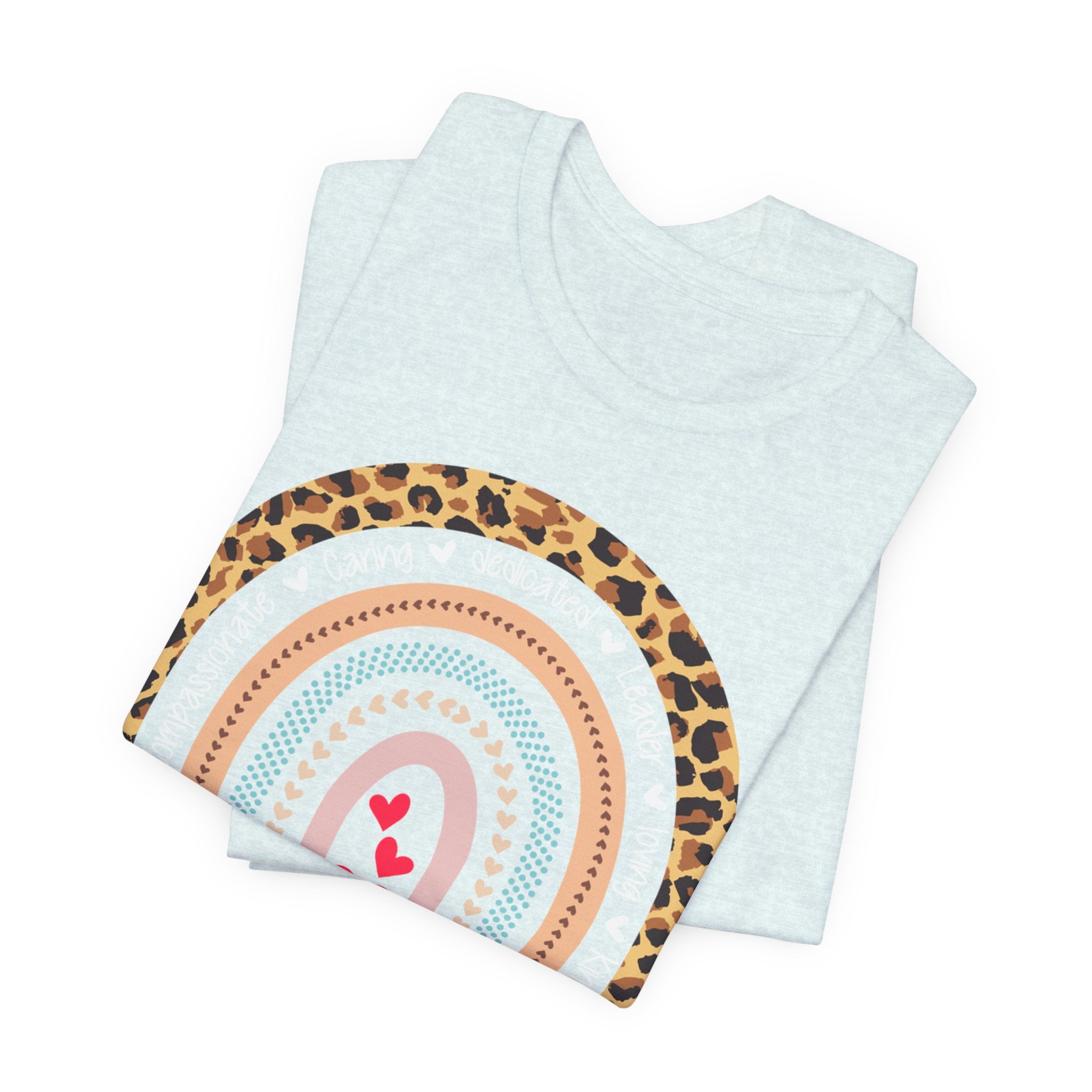 Leopard Rainbow Tee — Cute Pastel Heart Rainbow Graphic T-Shirt