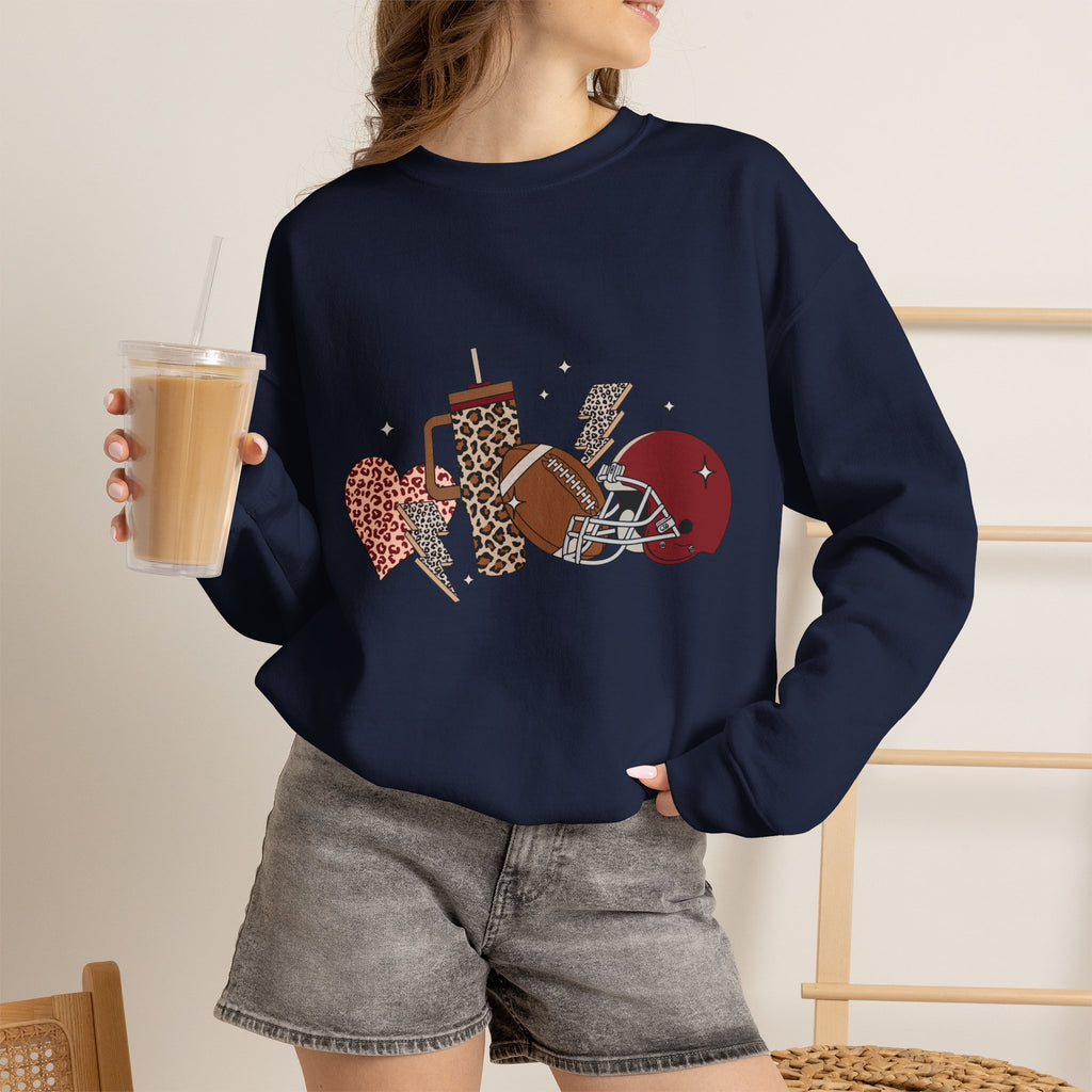 Heart & Lightning Graphic Sweatshirt — Leopard, Plaid & Red Heart Crewneck