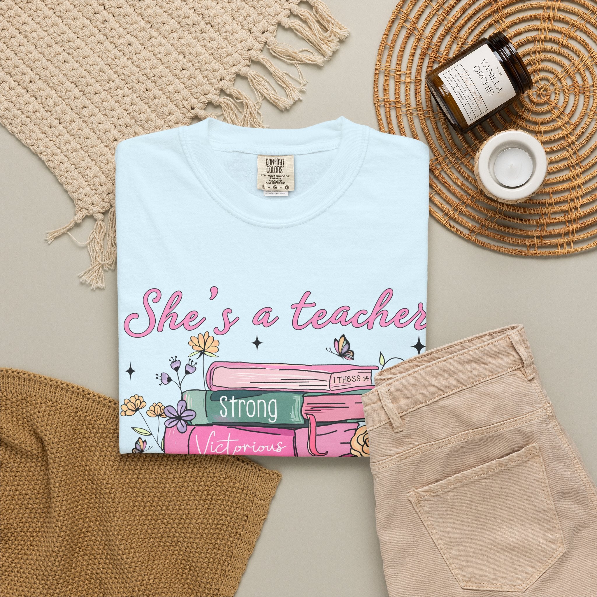 Teacher Appreciation T-Shirt — "She's a Teacher" Floral Stack Design