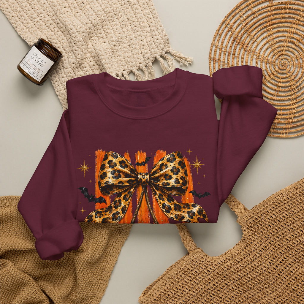 Skull Bow Sweatshirt — Leopard Bow Halloween Crewneck
