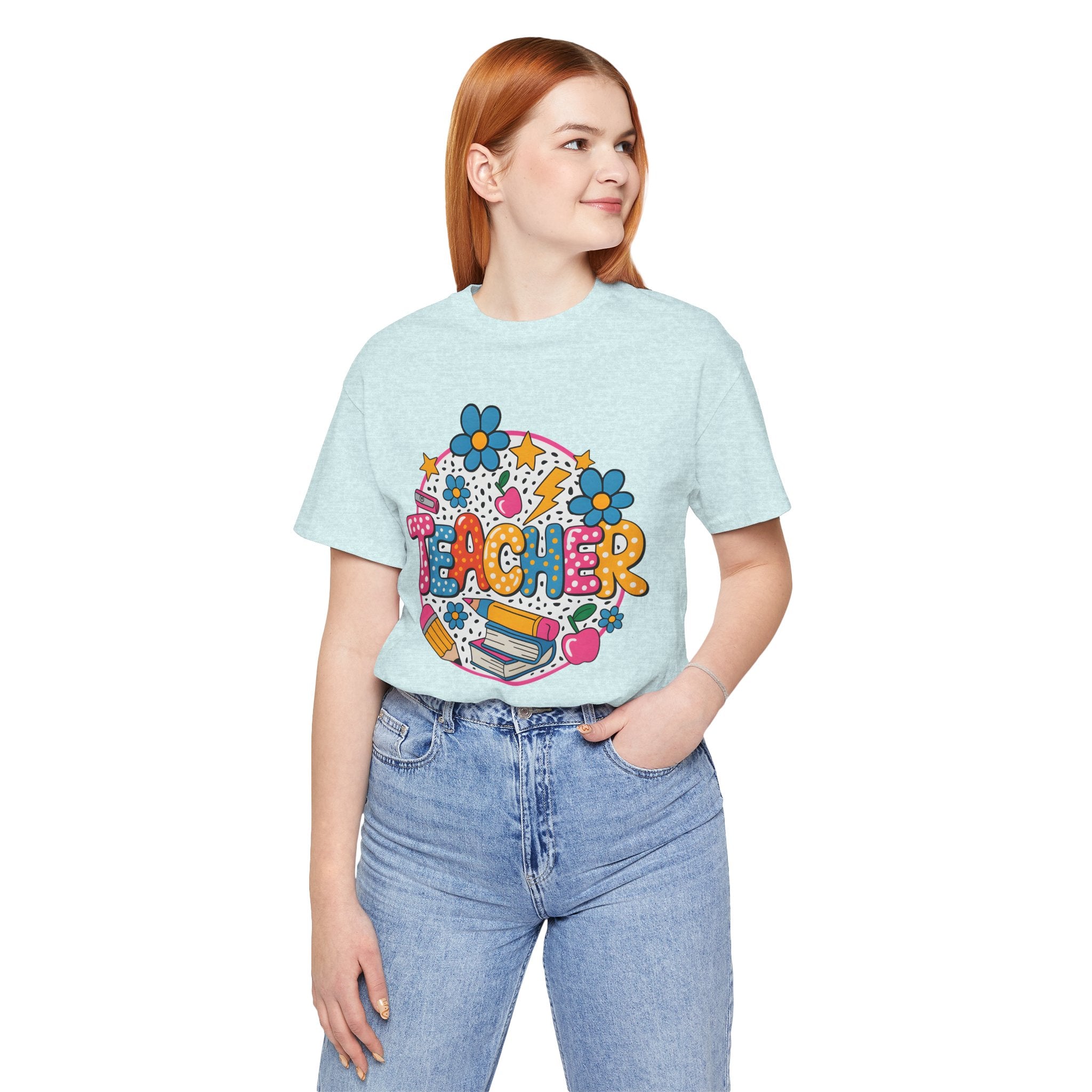 Teacher Doodle Graphic Tee — Colorful School Supplies Design