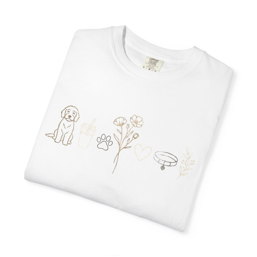 Doodle & Wildflower T-Shirt — Minimal Line Art Dog Tee