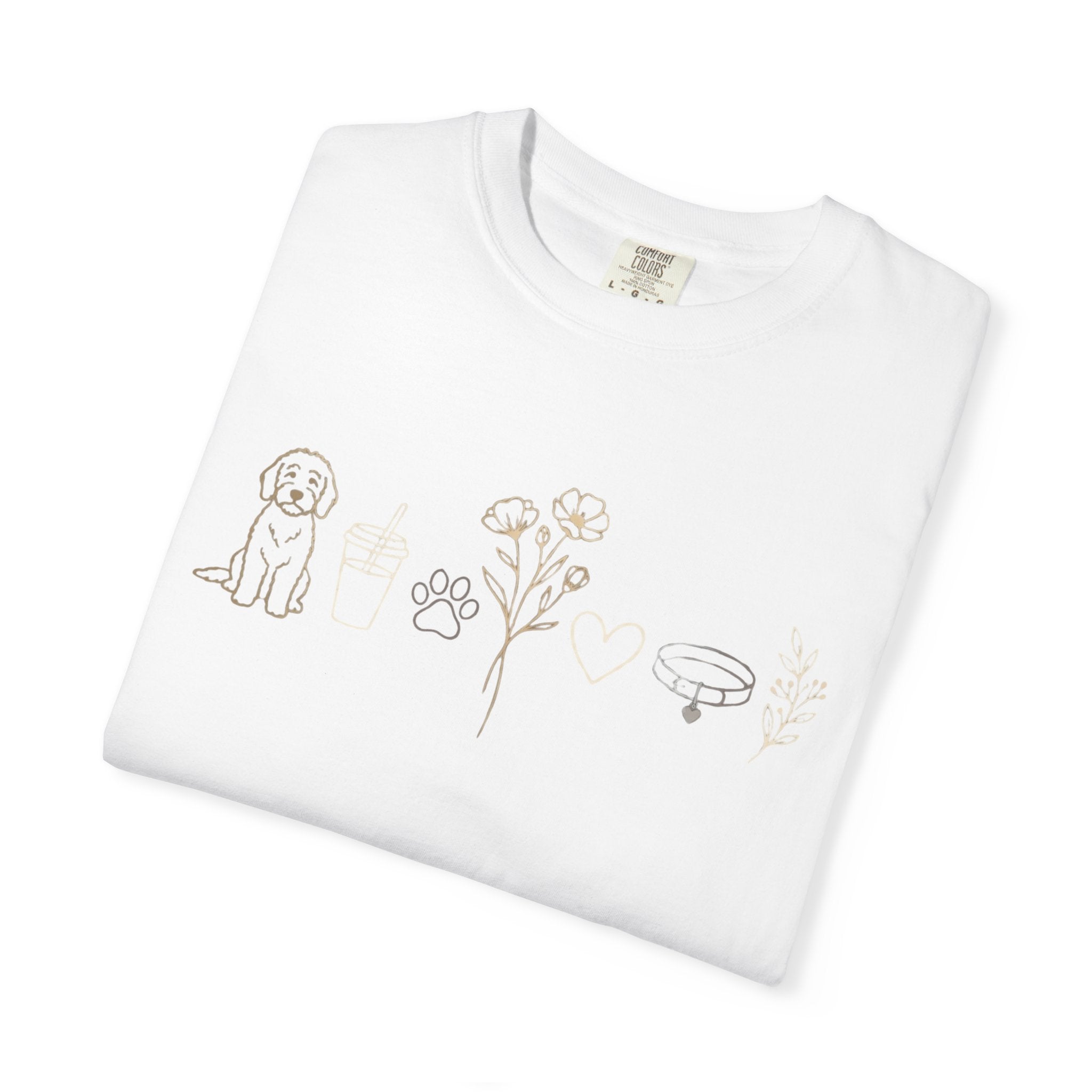 Doodle & Wildflower T-Shirt — Minimal Line Art Dog Tee