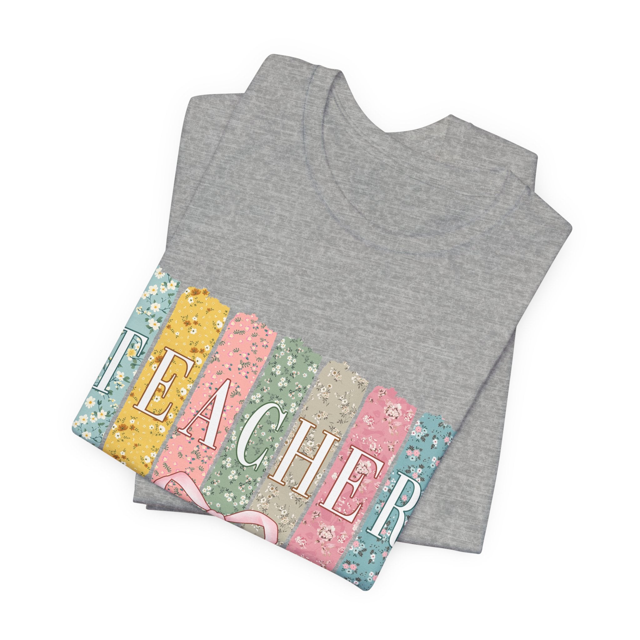 Teacher Floral Stripe T-Shirt - Pastel Ribbon Classroom Gift
