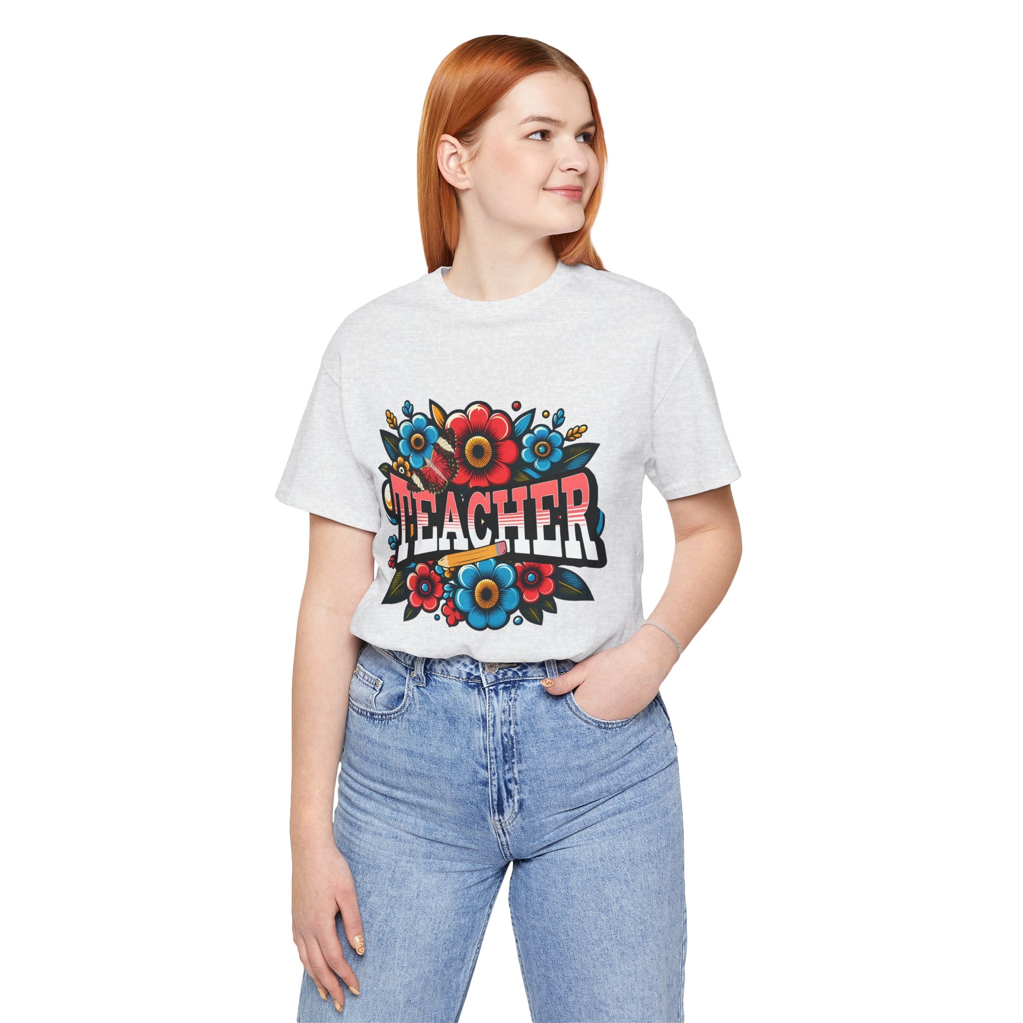 Teacher Floral Tee — Retro Colorful 'Teacher' Shirt