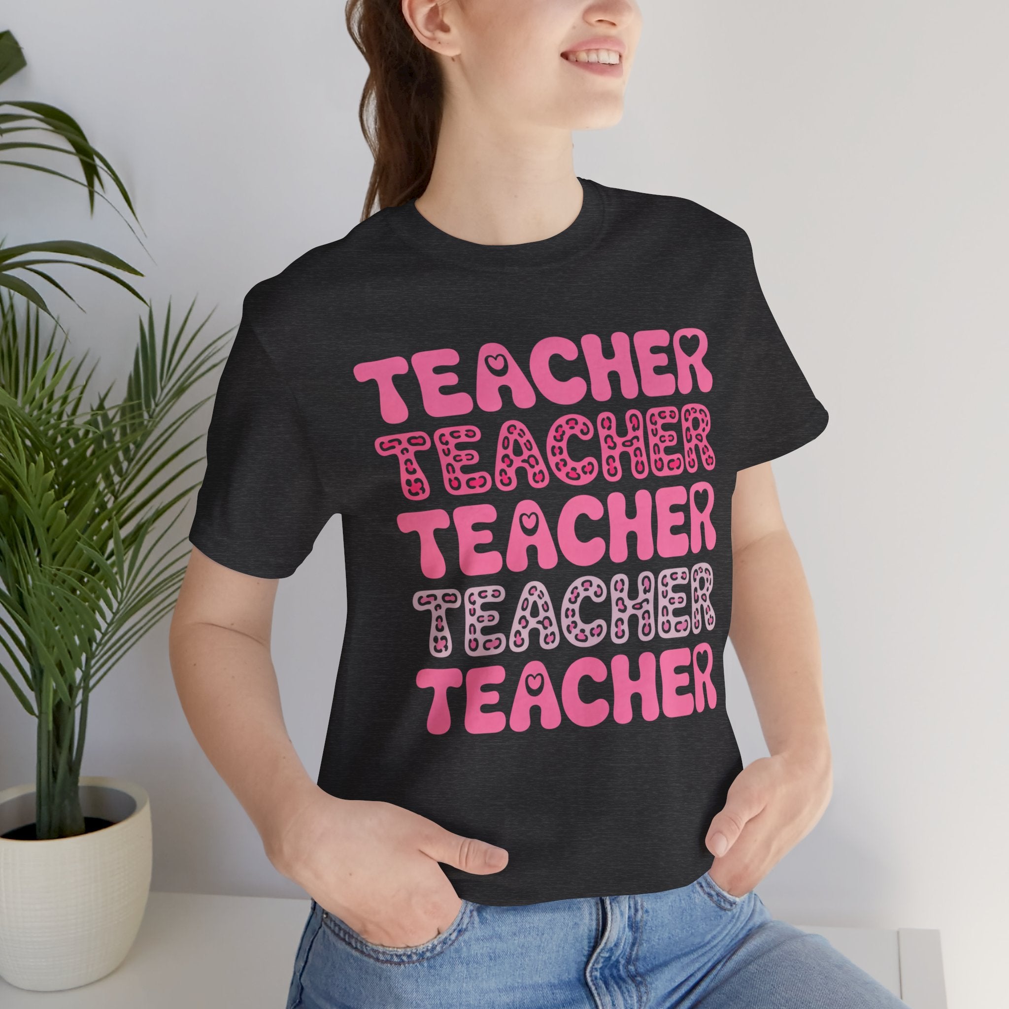 Teacher Repeating Pink Typography T‑Shirt