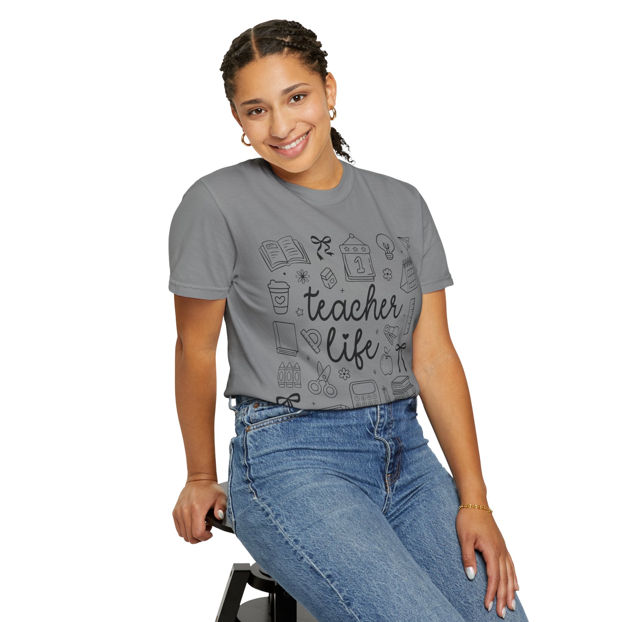 Teacher Life T-Shirt — School Supplies Sketch Graphic Tee