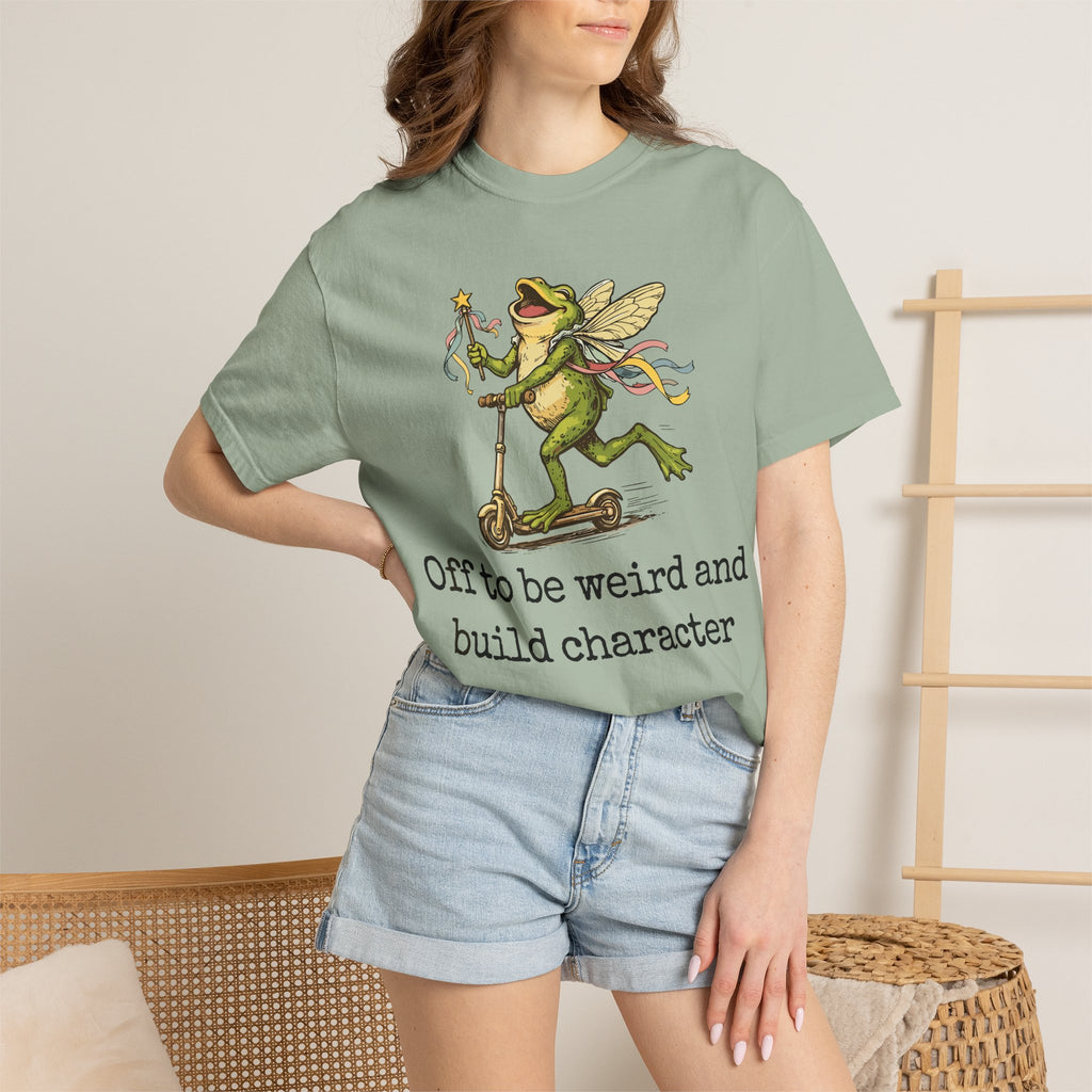 Frog Fairy T-Shirt — "Off to be weird and build character" Cute Whimsical Graphic Tee
